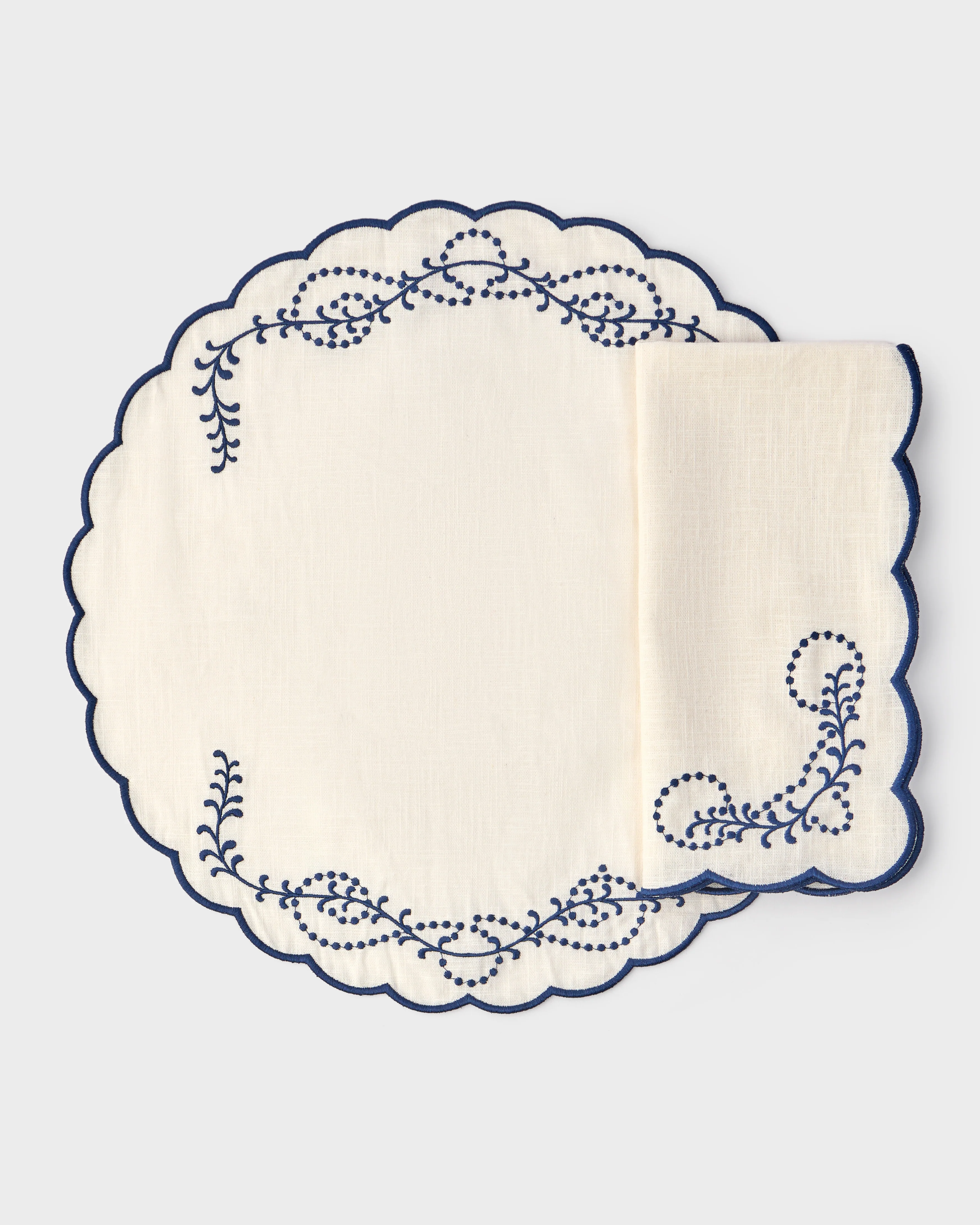 Jackie Embroidered Round Placemat, Blue - Image 3