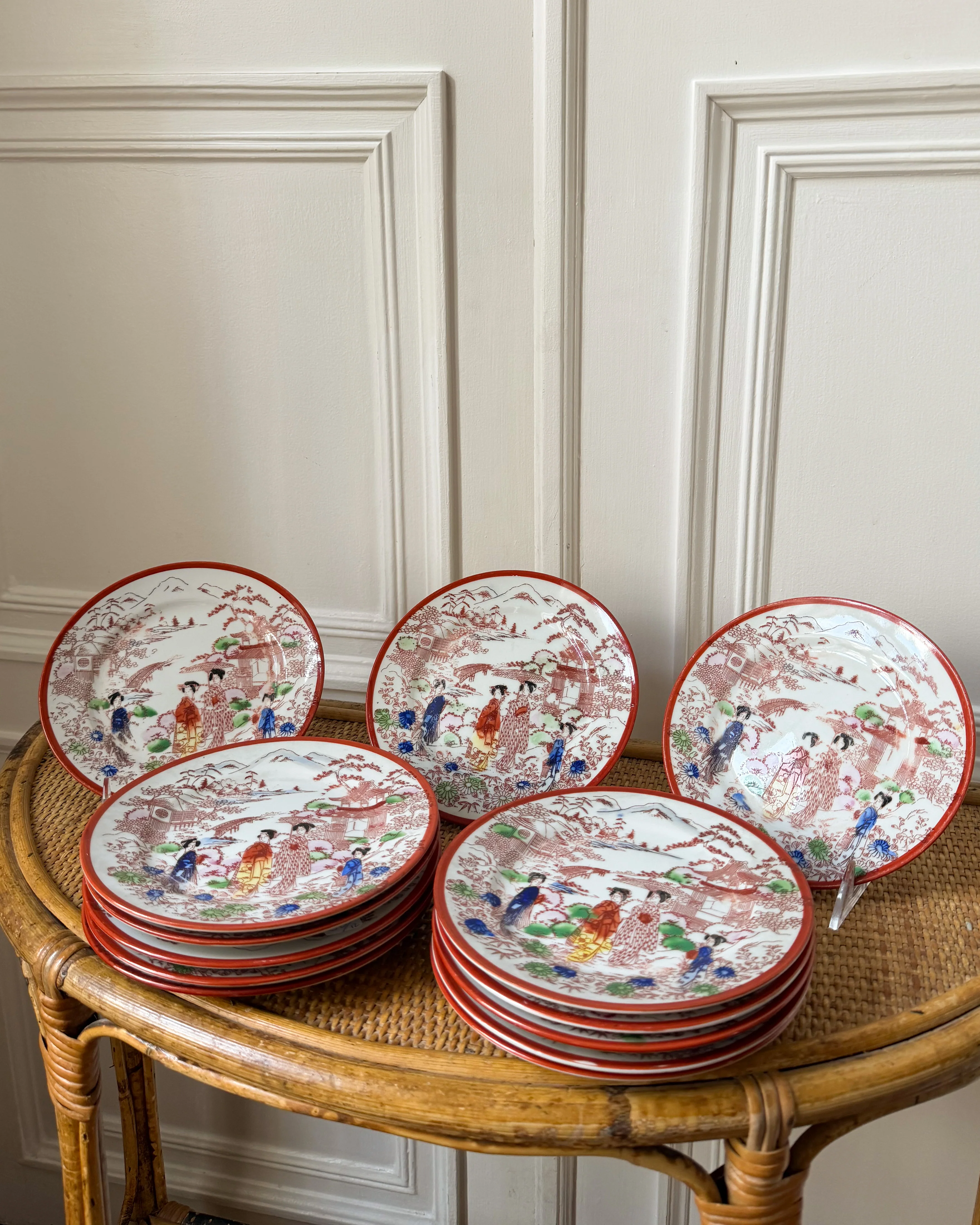 Japanese Porcelain Floral Desset Plates (Set of 12)