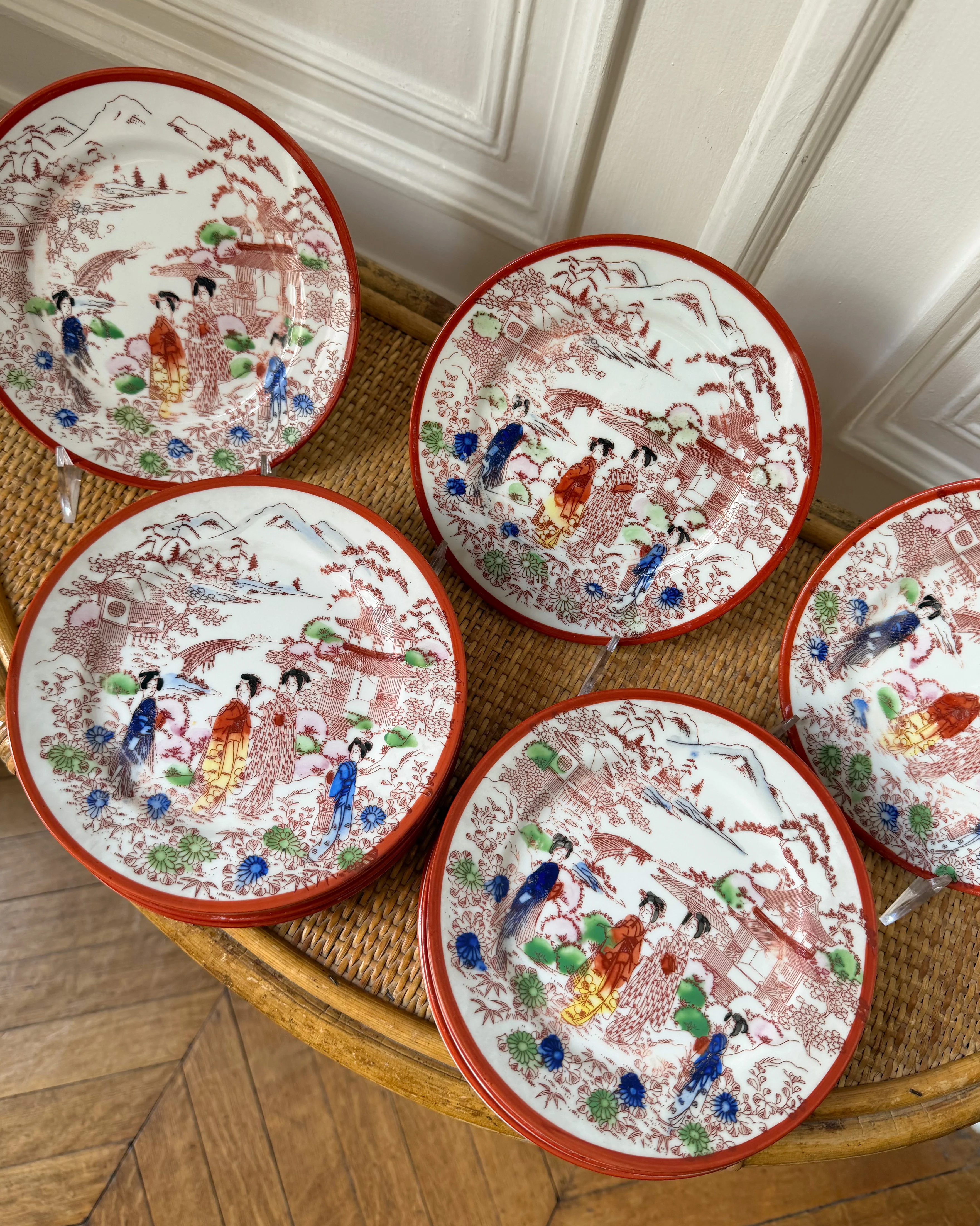 Japanese Porcelain Floral Desset Plates (Set of 12) - Image 2