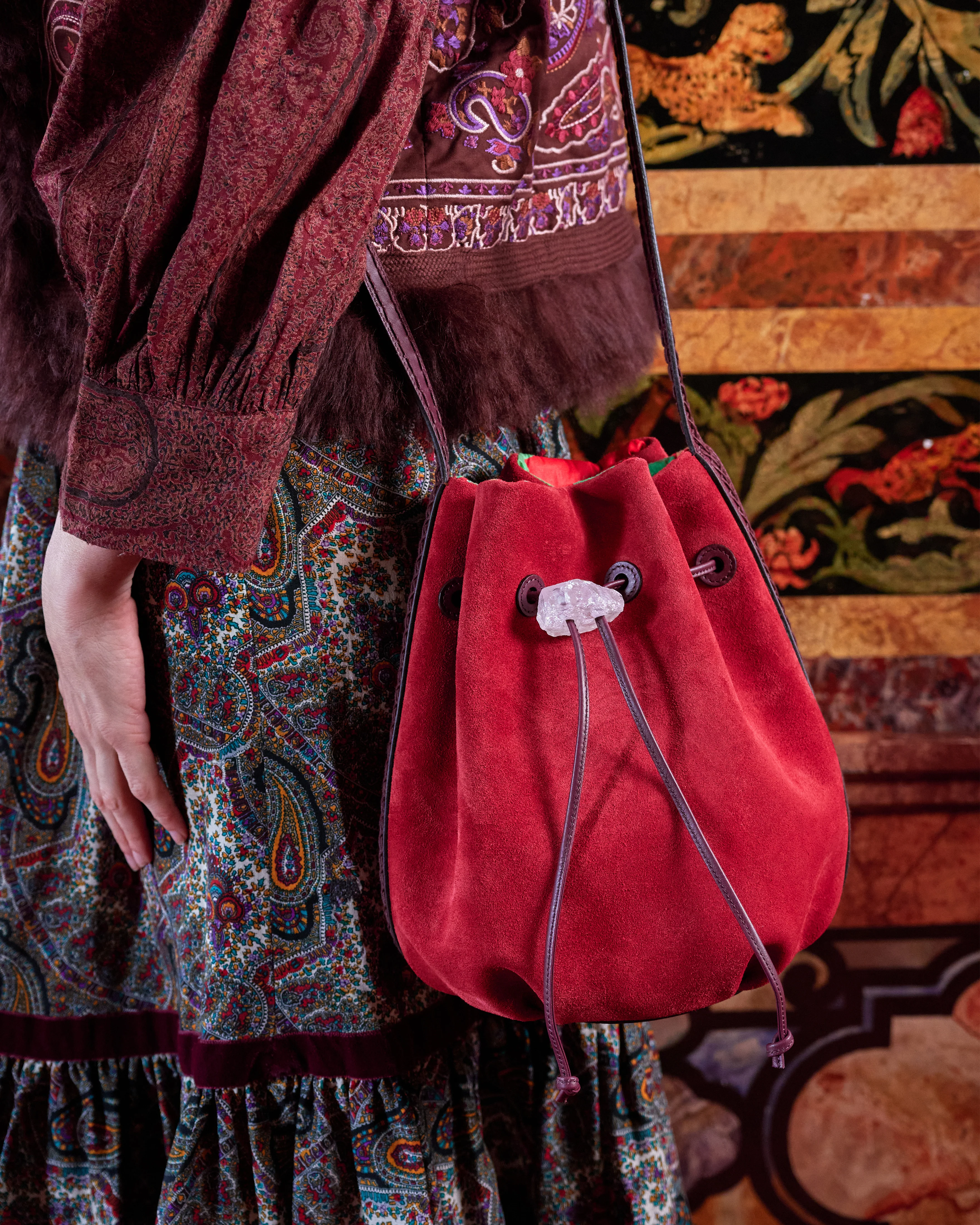 Limited Edition Iacobella x Cabana Suede Bag, Red - Image 2