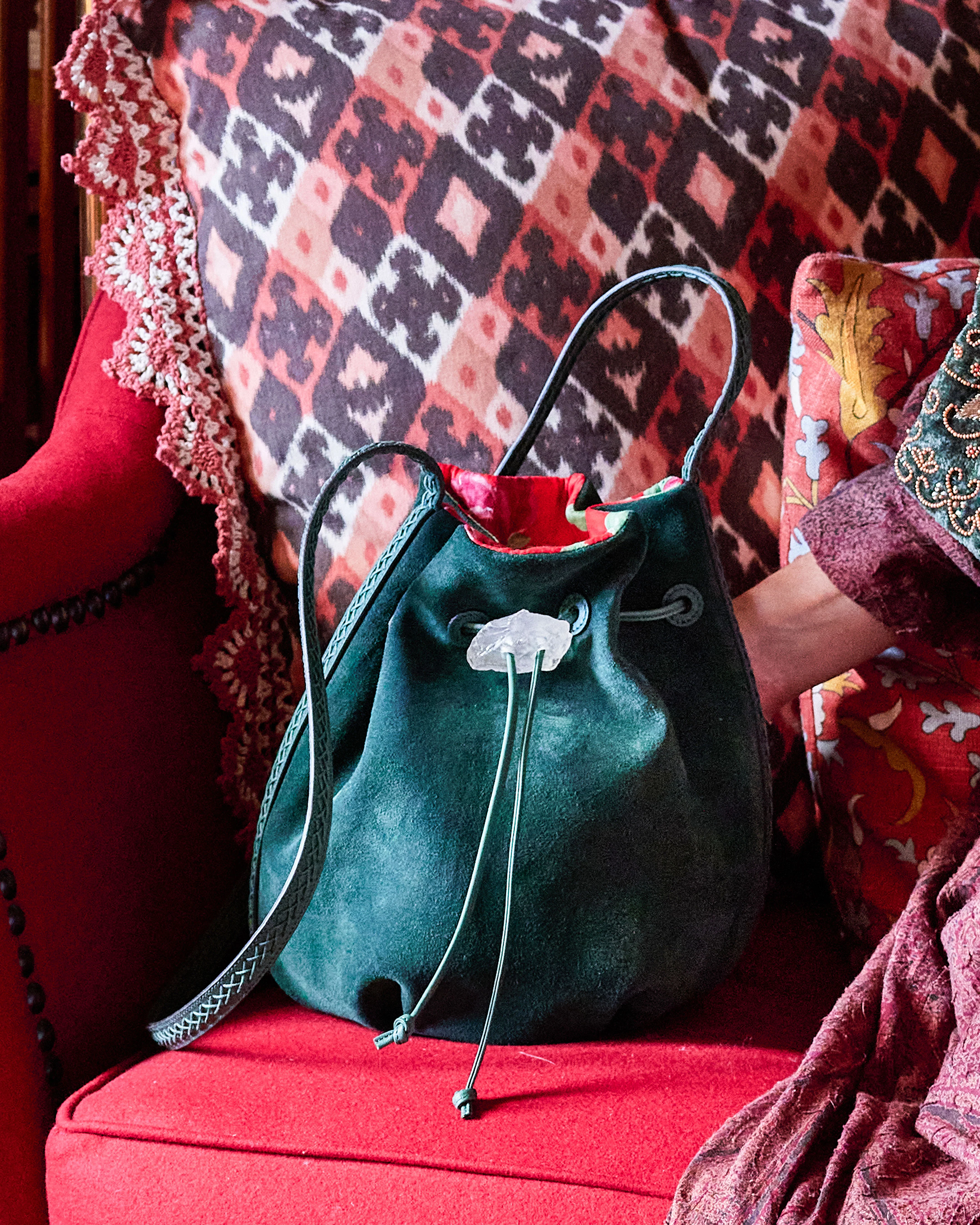 Limited Edition Iacobella x Cabana Suede Bag, Sage - Image 2