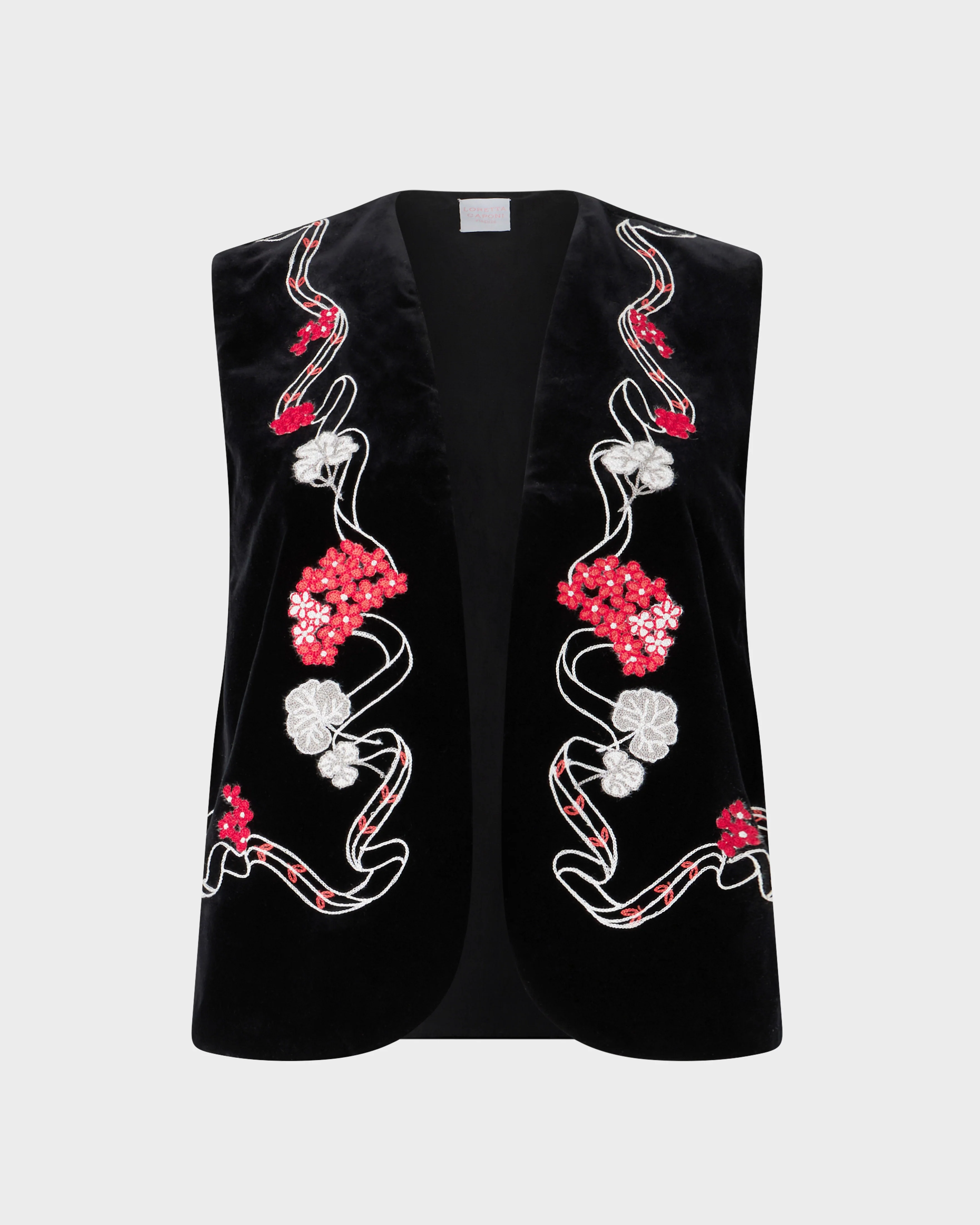Loretta Caponi x Cabana Dhalia Velvet Gilet, Black, L