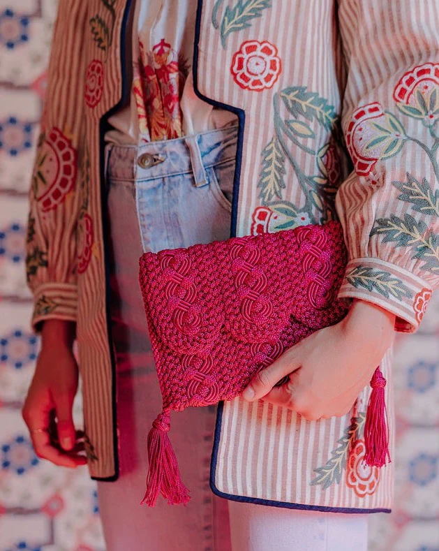 Majorelle Sabra Silk Braided Purse Fuchsia - Image 3