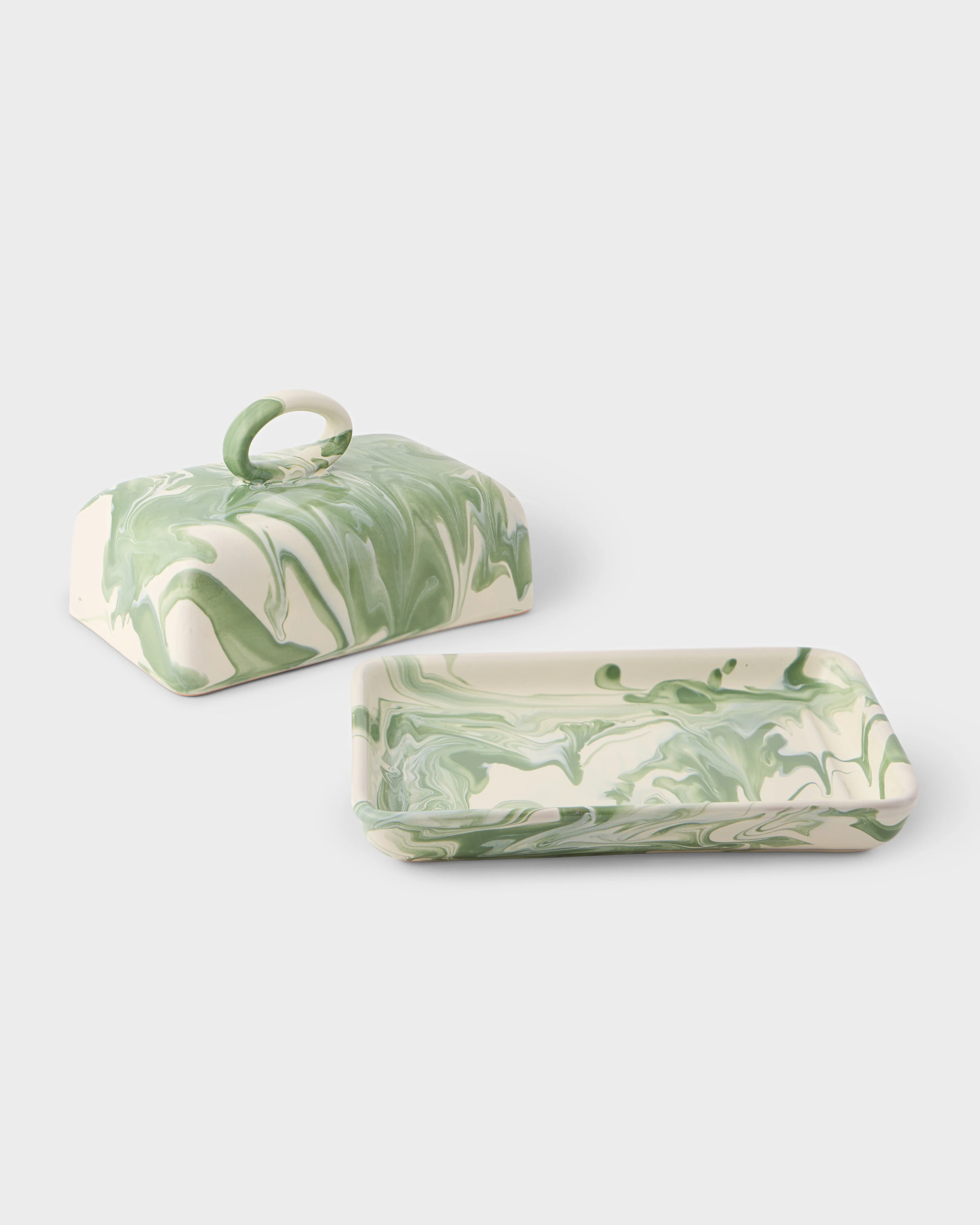 Marbled Green Butter Dish - Image 4