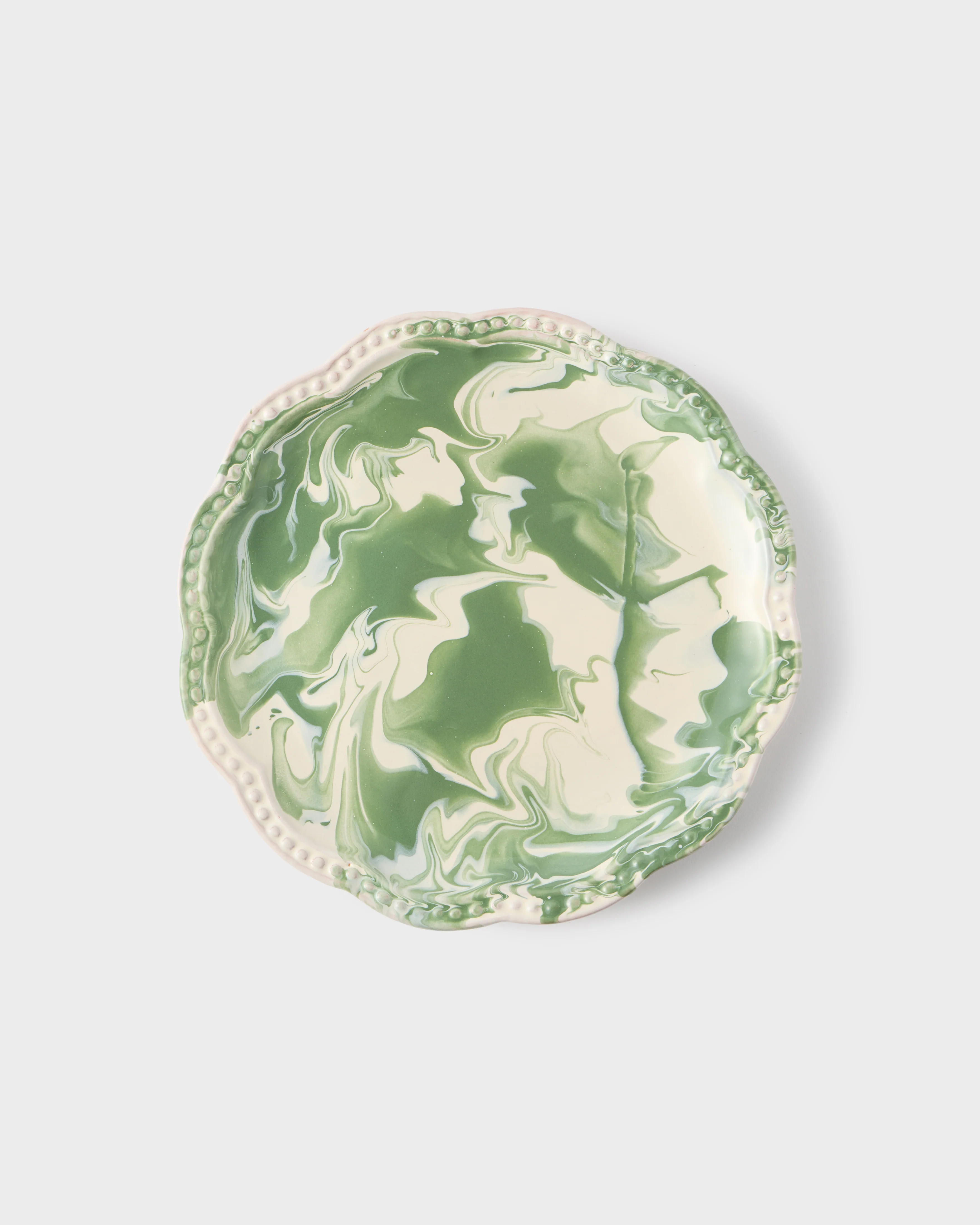 Marbled Scalloped Dessert Plate, Green