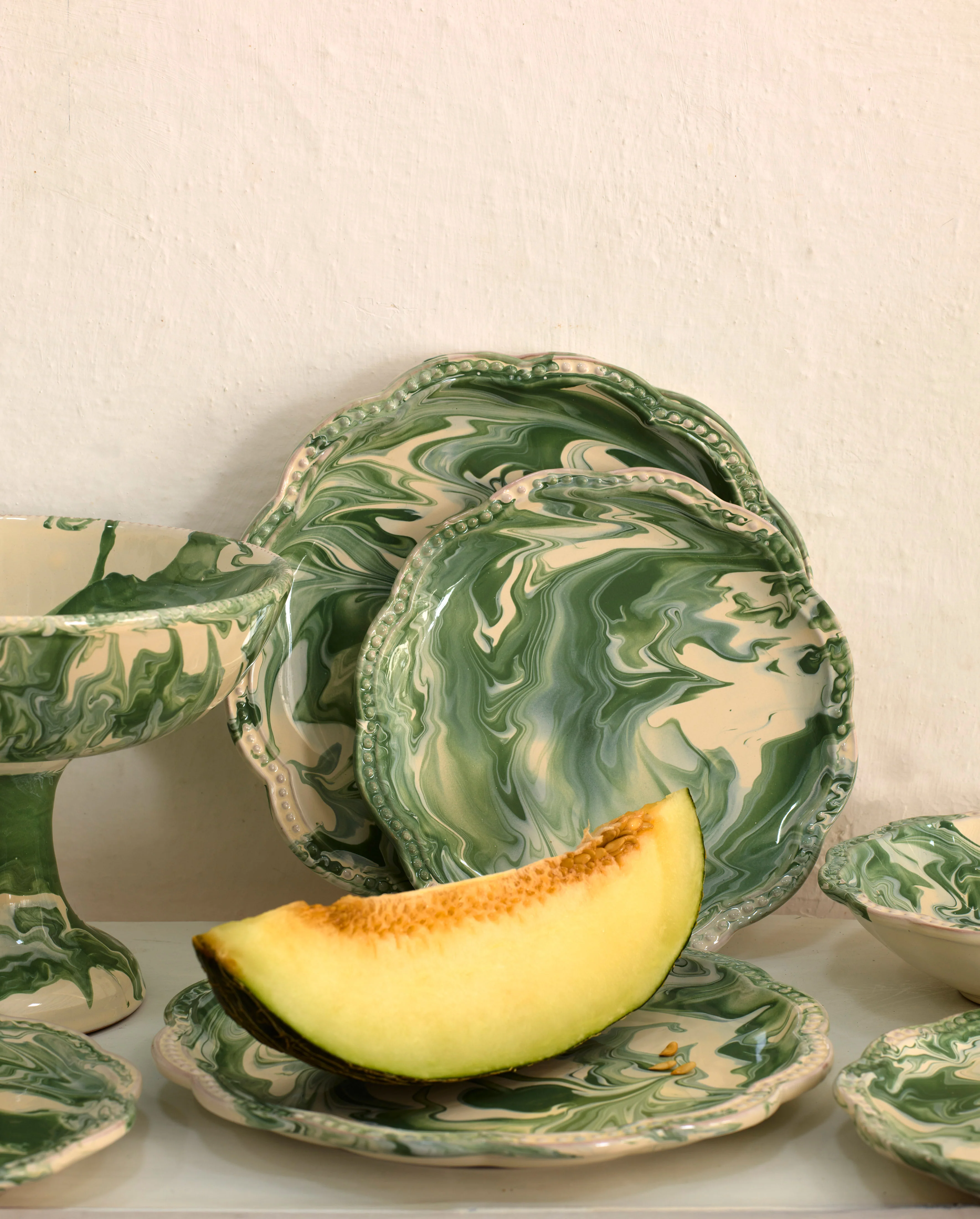 Marbled Scalloped Dessert Plate, Green - Image 2