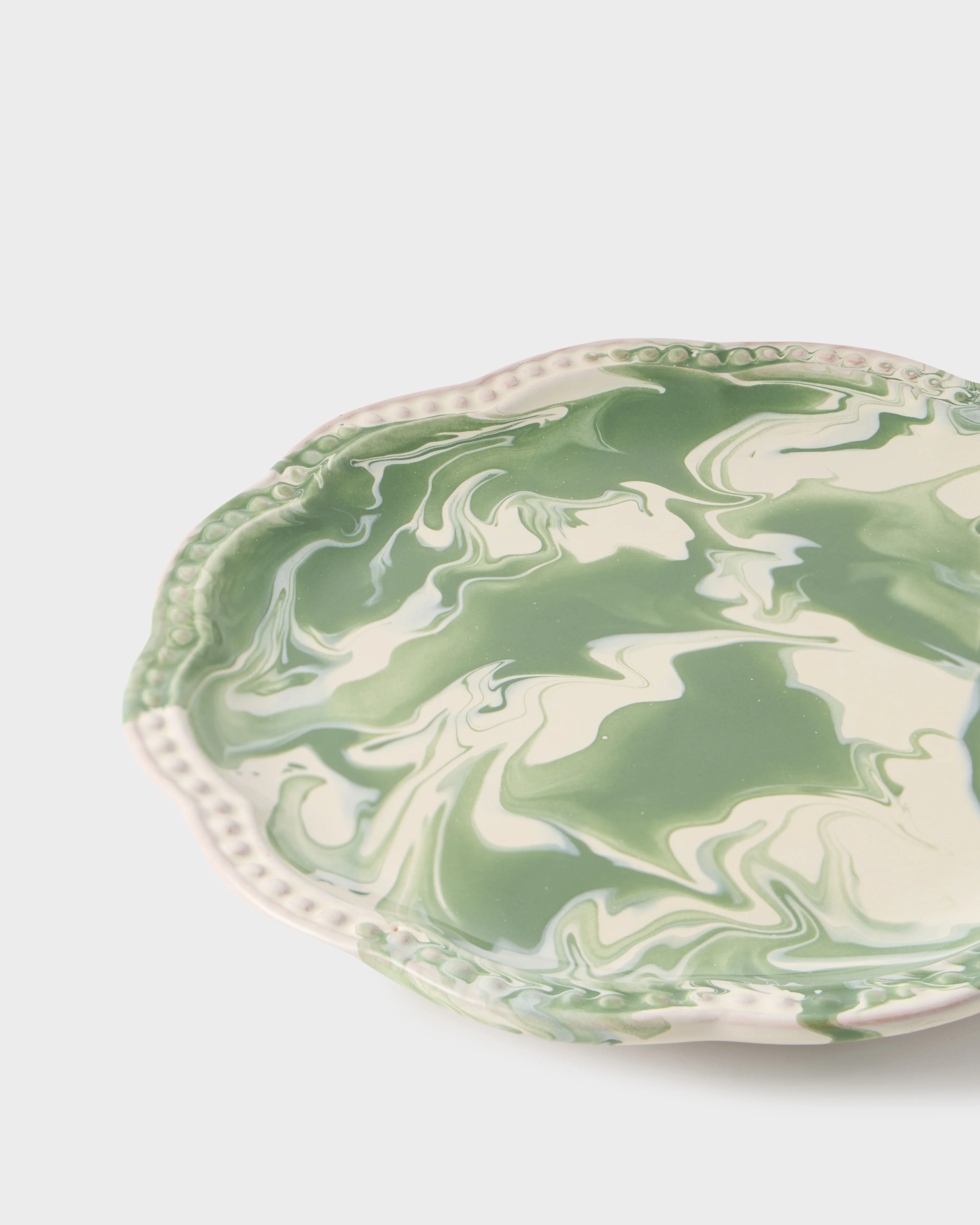 Marbled Scalloped Dessert Plate, Green - Image 4