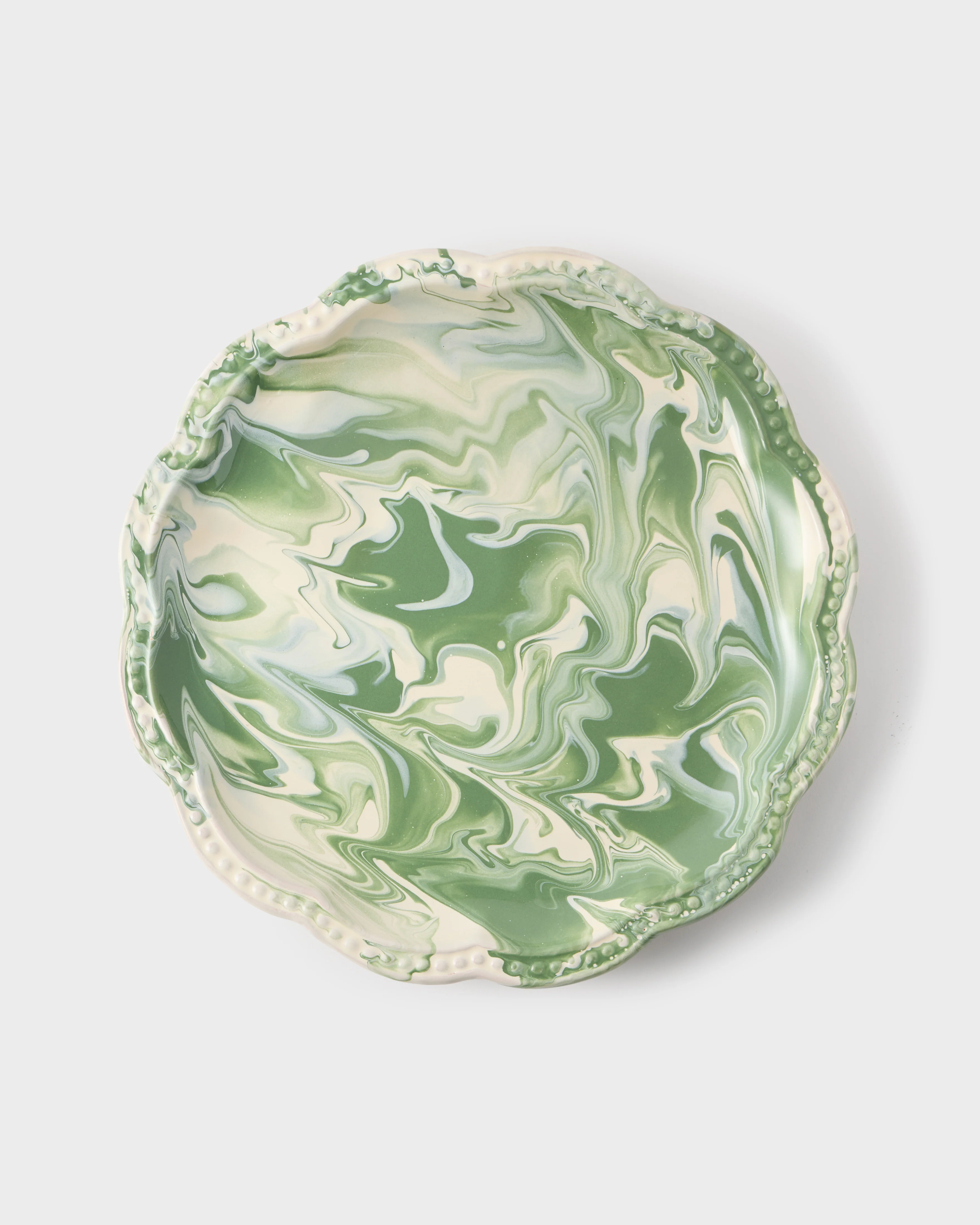 Marbled Scalloped Dinner Plate, Green