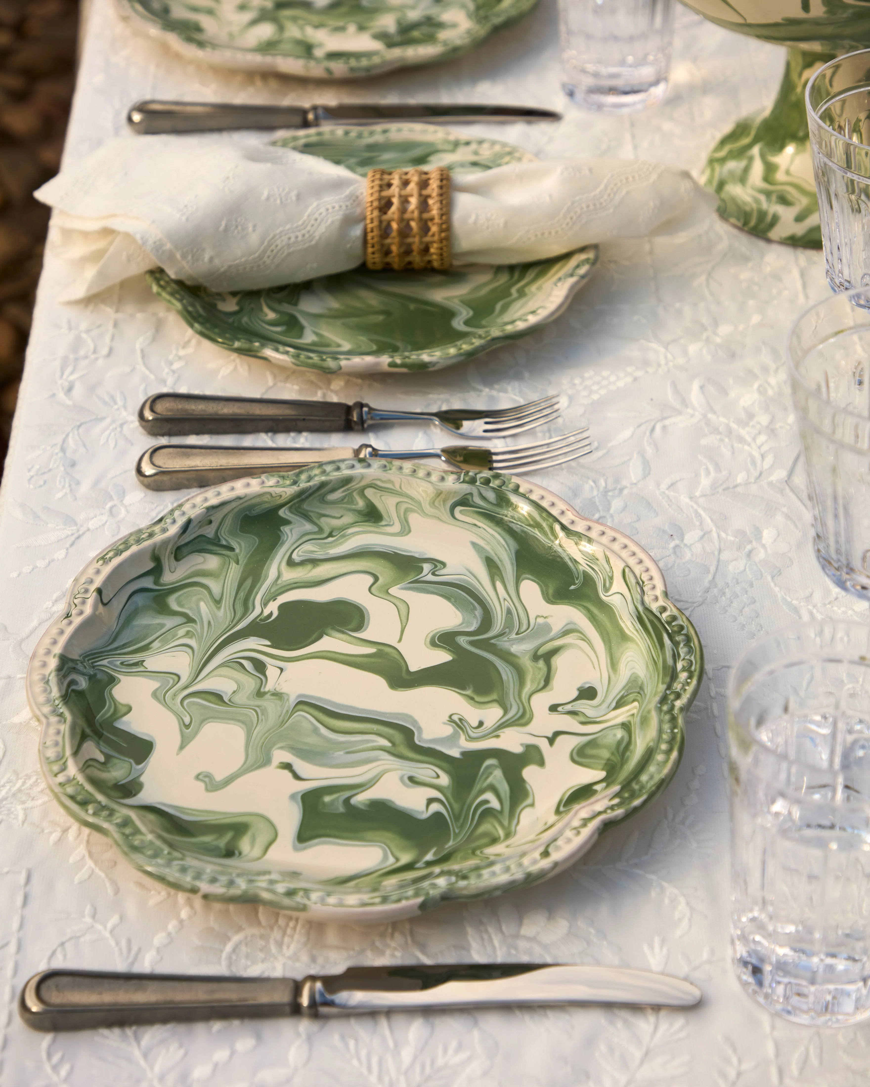 Marbled Scalloped Dinner Plate, Green - Image 2