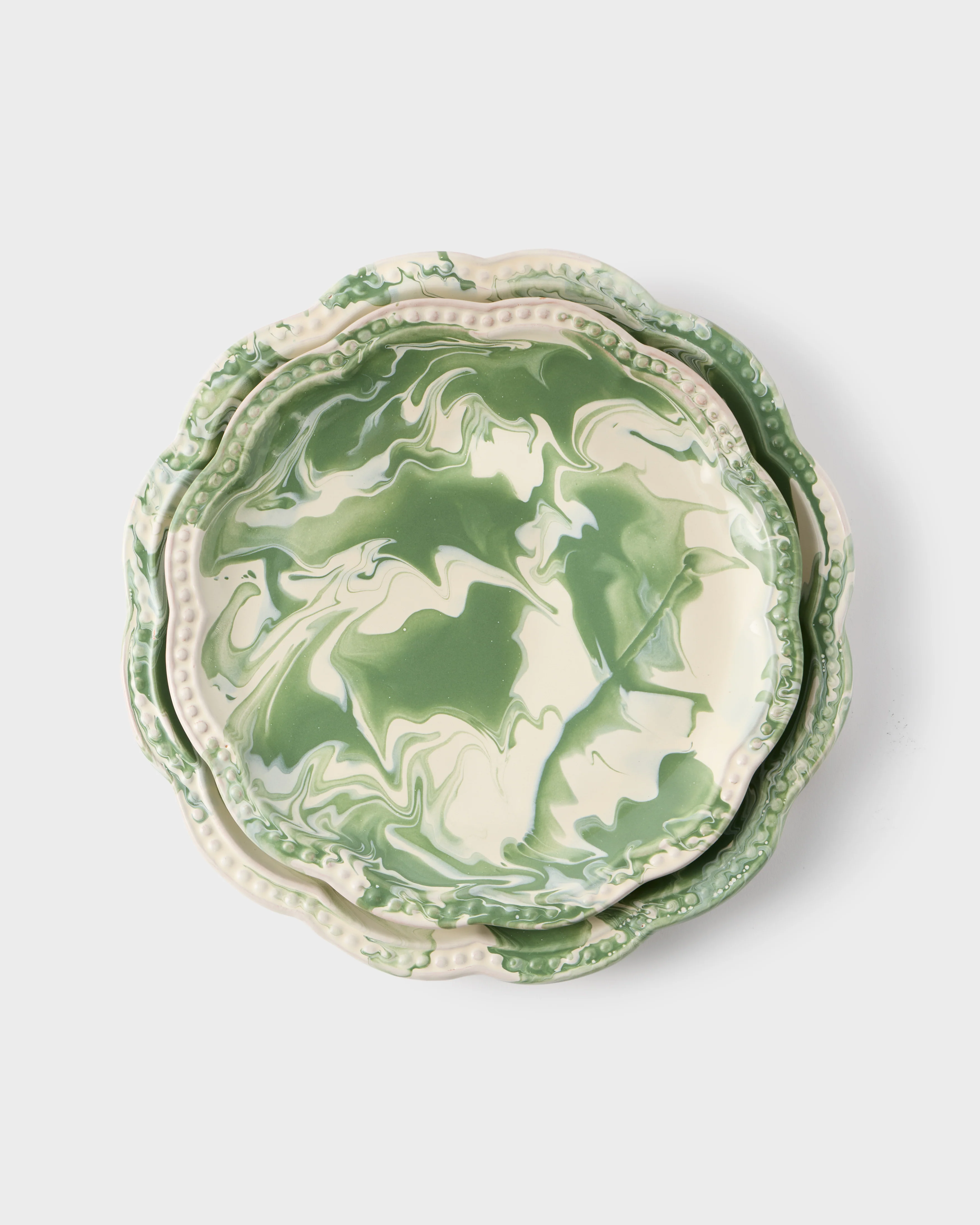 Marbled Scalloped Dinner Plate, Green - Image 4