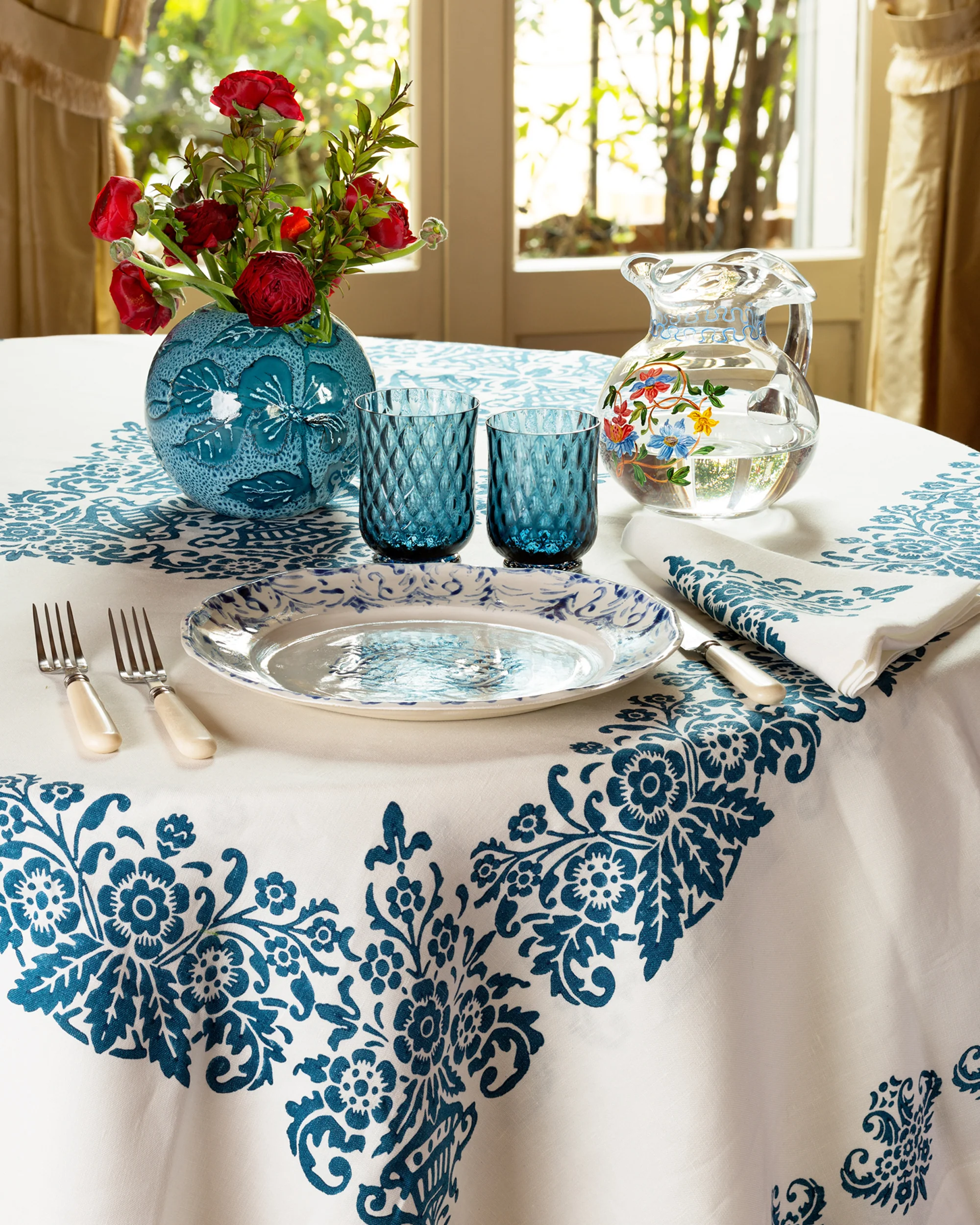 Mirandola Linen Tablecloth Blue, Square - Image 3