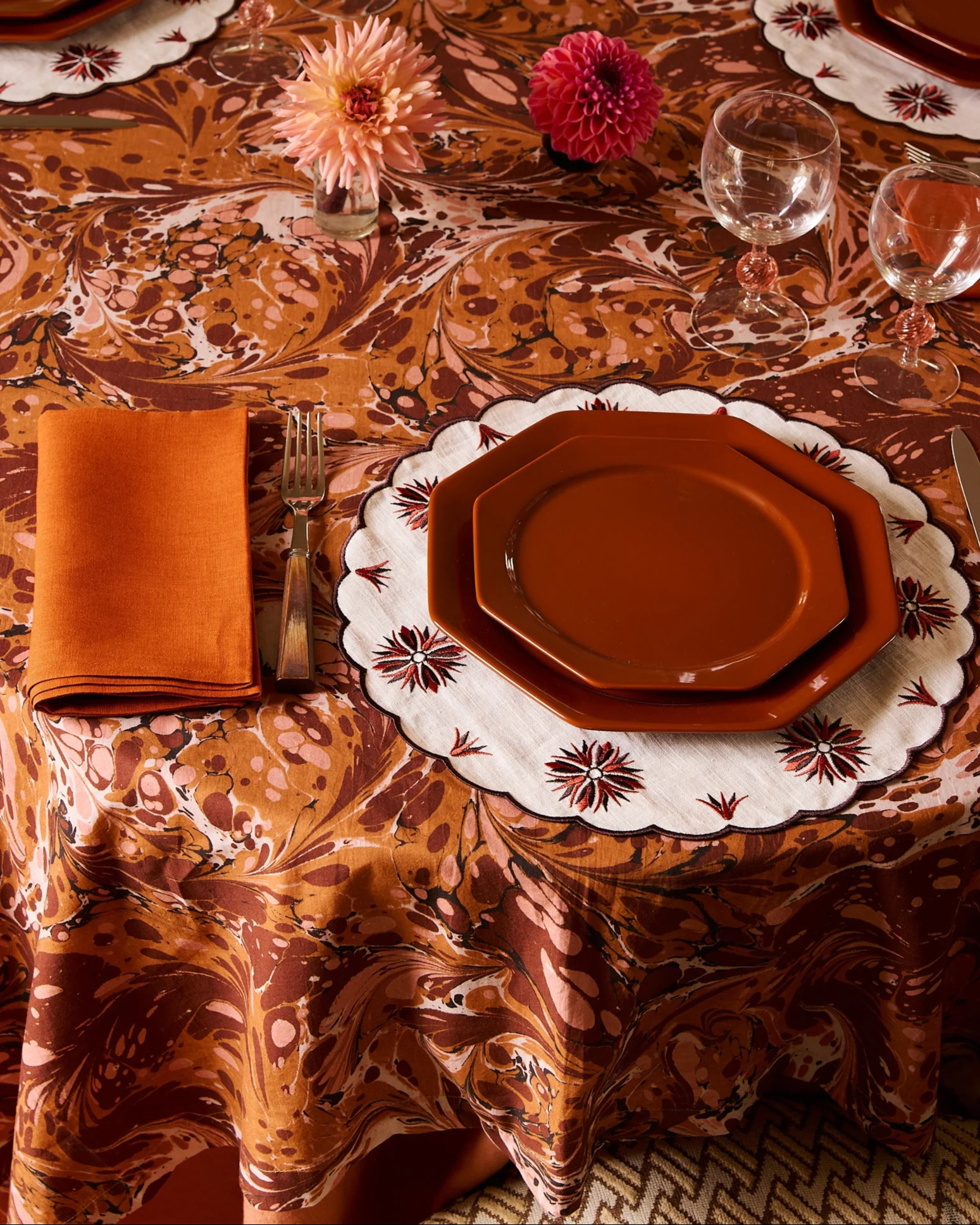 Octagonal Dinner & Dessert Plate Set, Burgundy - Image 2