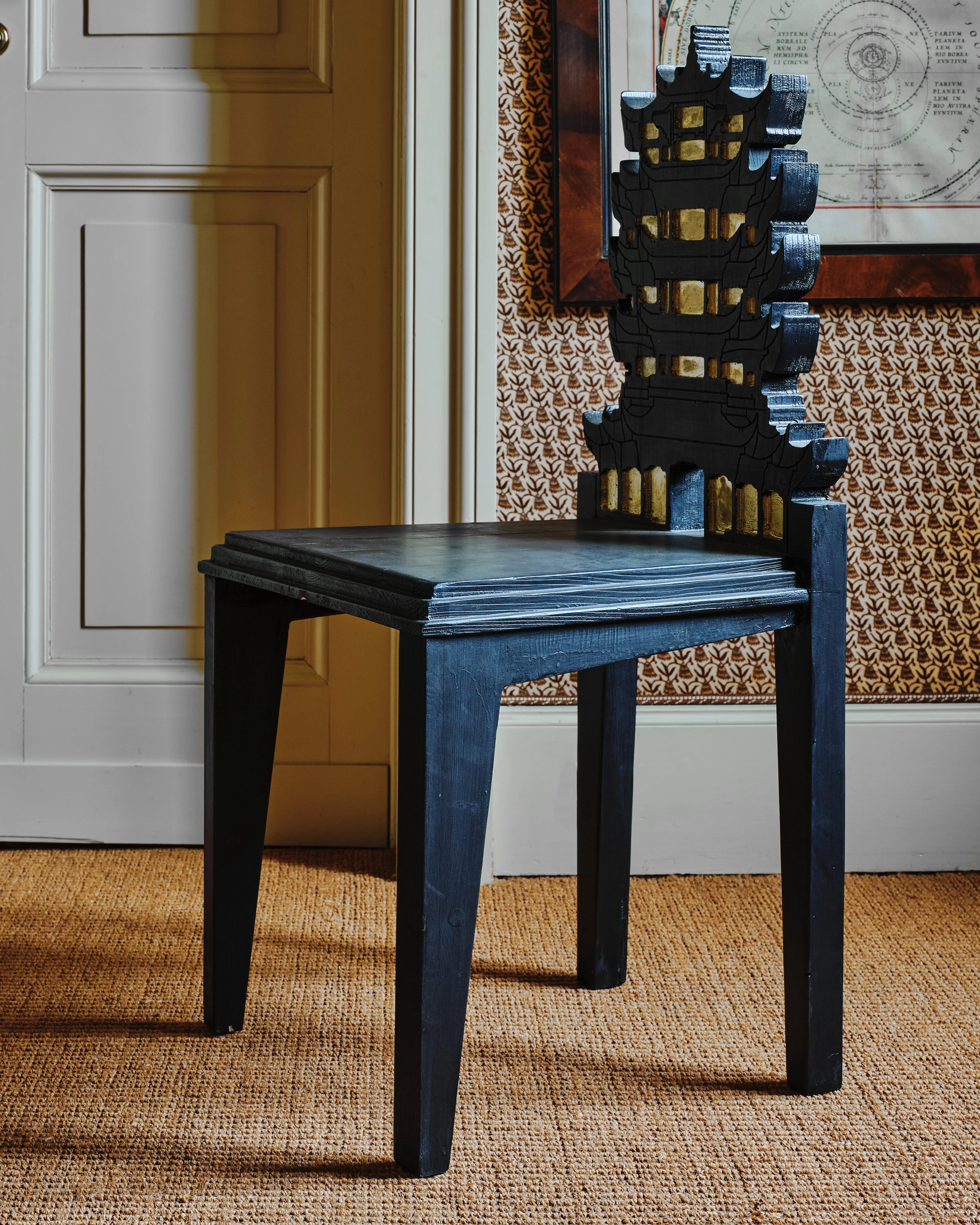 Pair of Black Gilt Carved Pagoda Style Chairs - Image 3