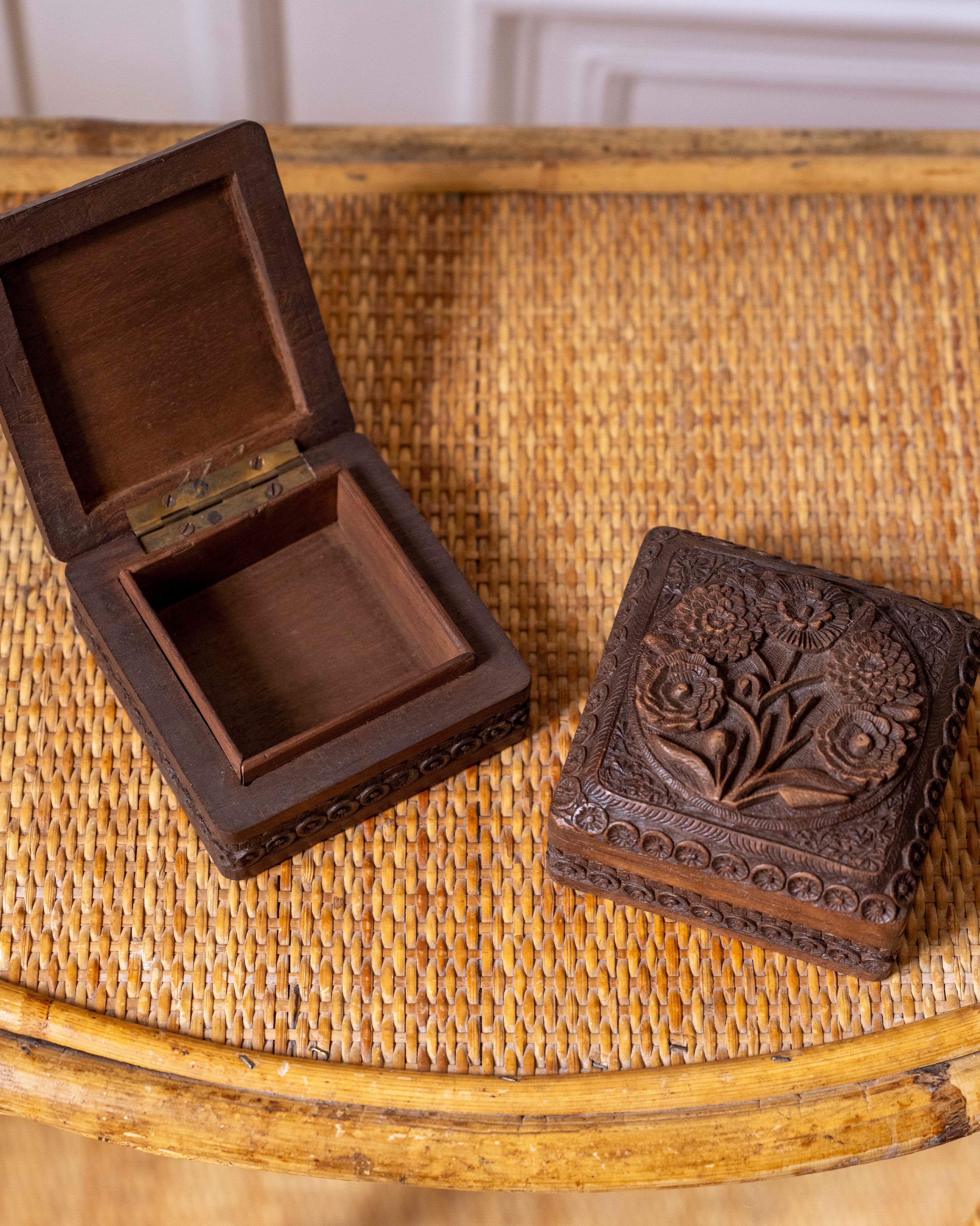 Pair of Hand-Carved Wooden Jewelry Boxes - Image 2