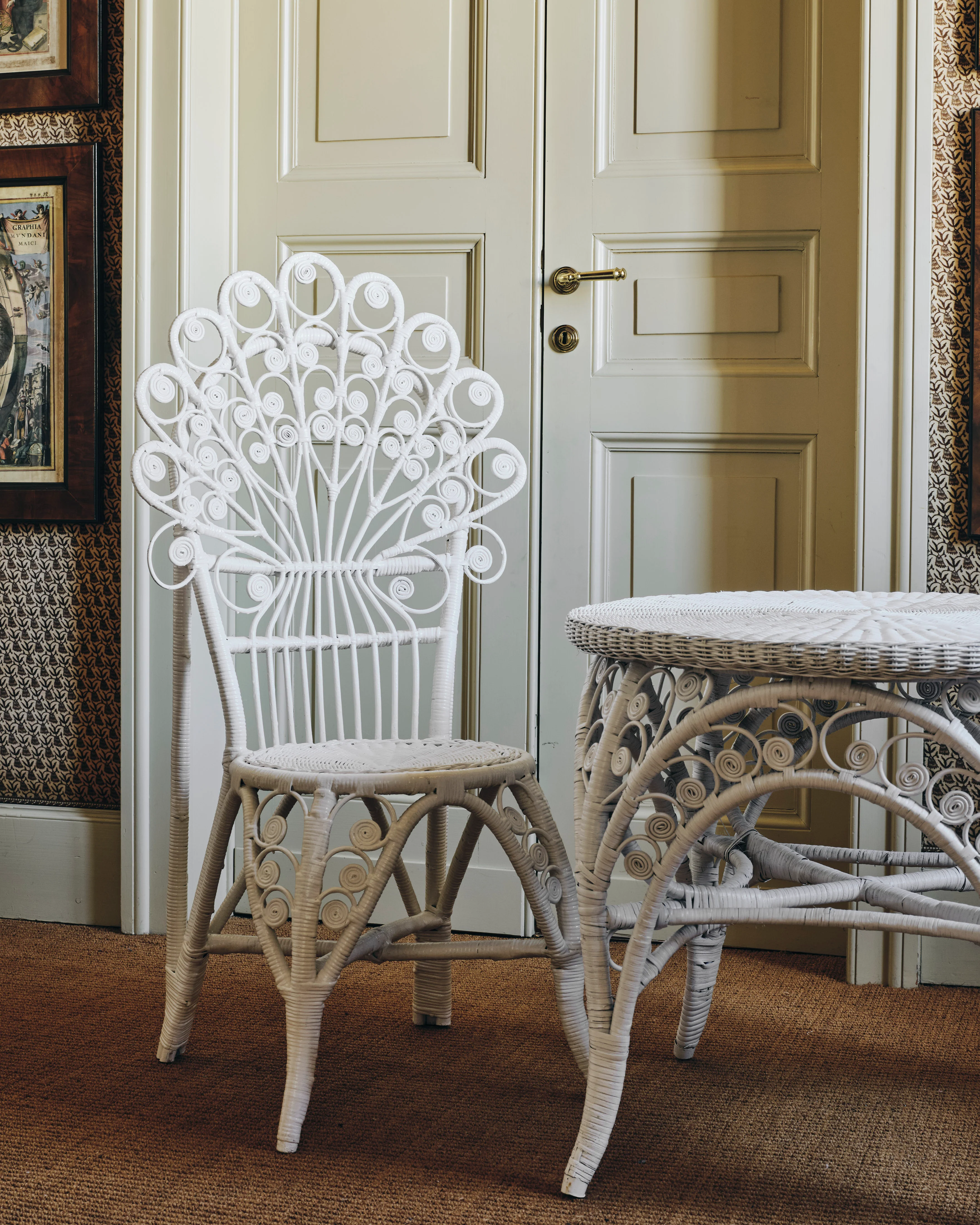 Pair of White Peacock-Back Chairs with Matching Table - Image 2