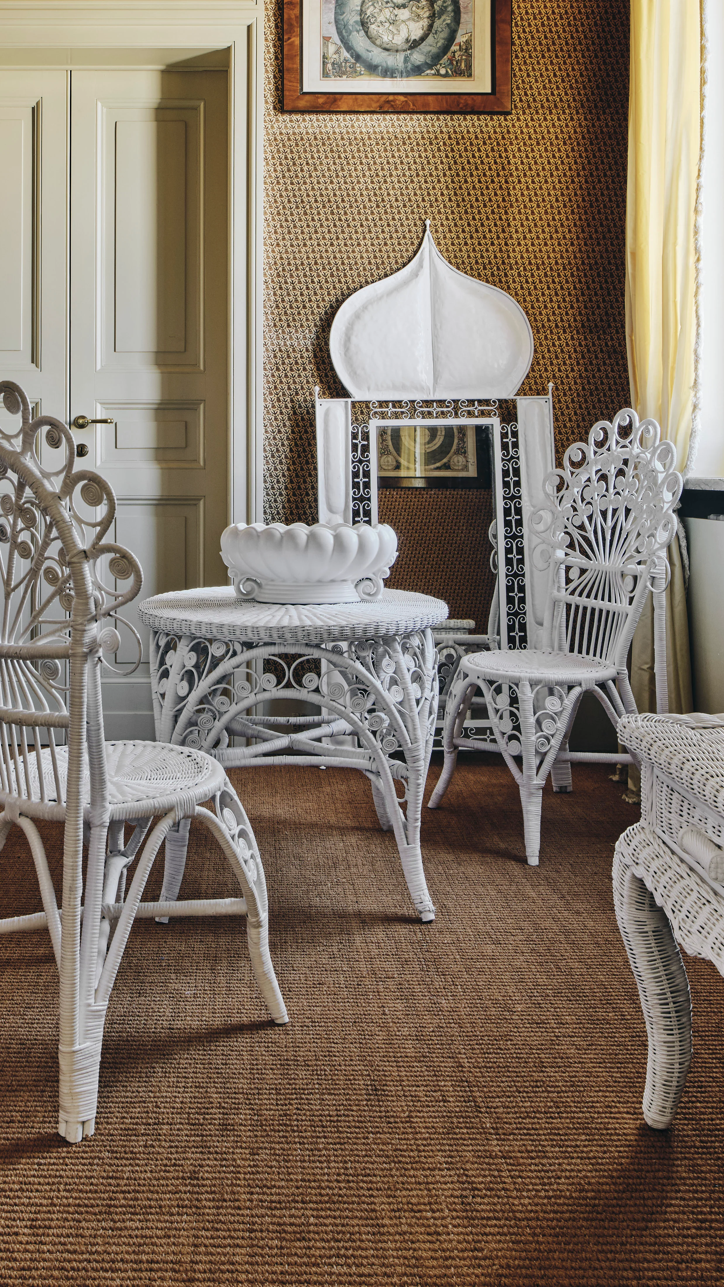 Pair of White Peacock-Back Chairs with Matching Table - Image 6