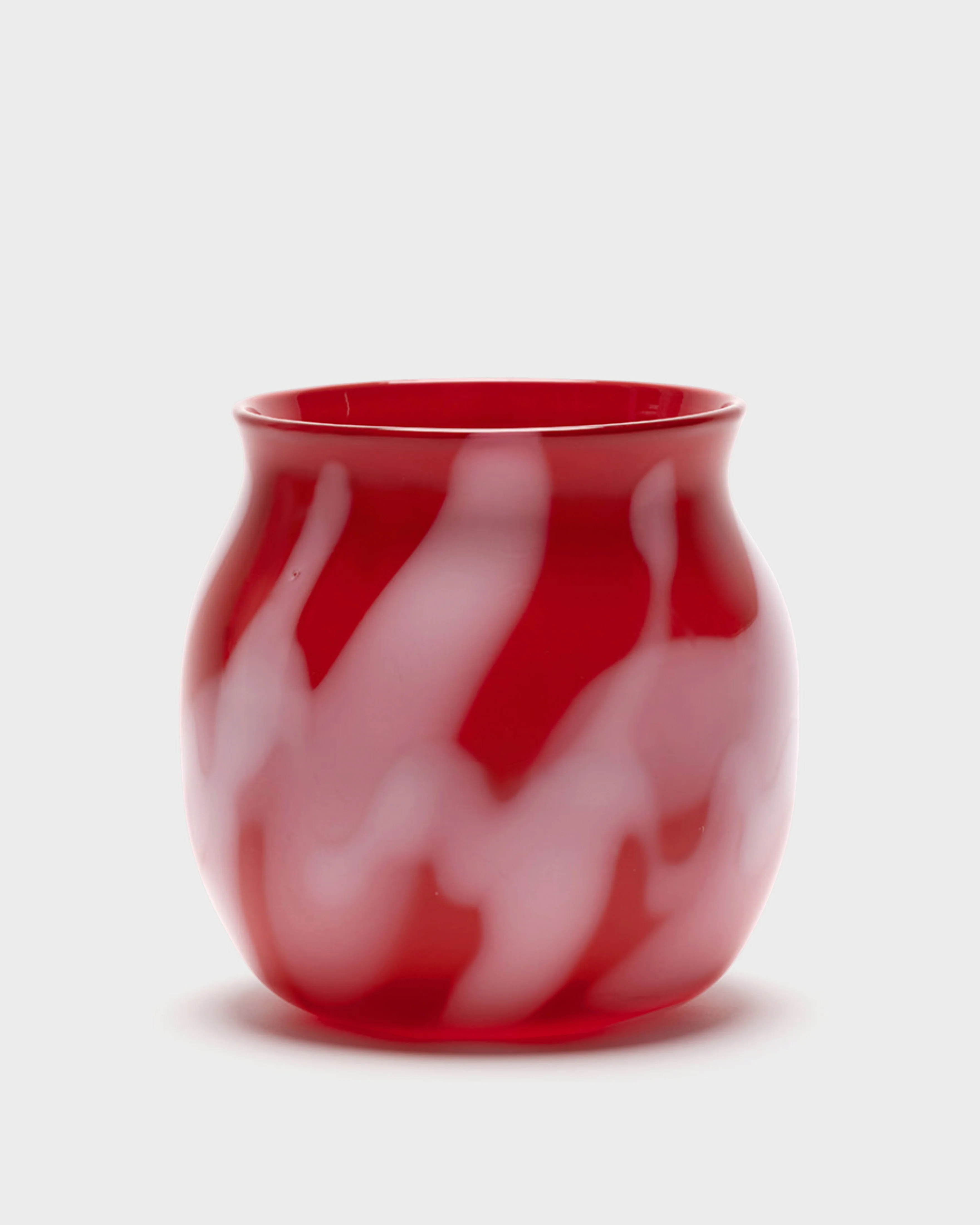 Red Low Vase with Powder White and Powder Pink Strokes