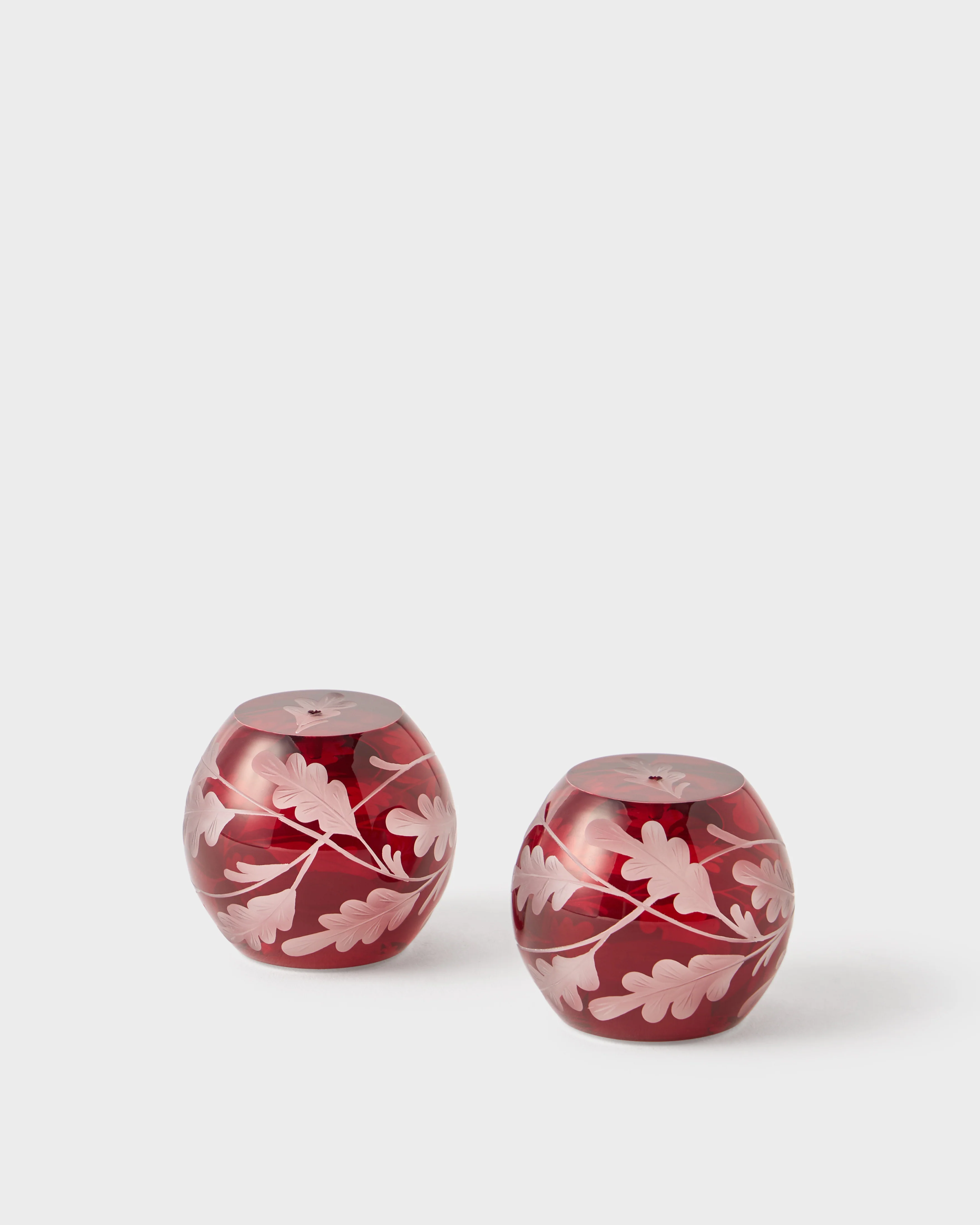 Engraved Oak Leaf Salt and Pepper Set, Burgundy