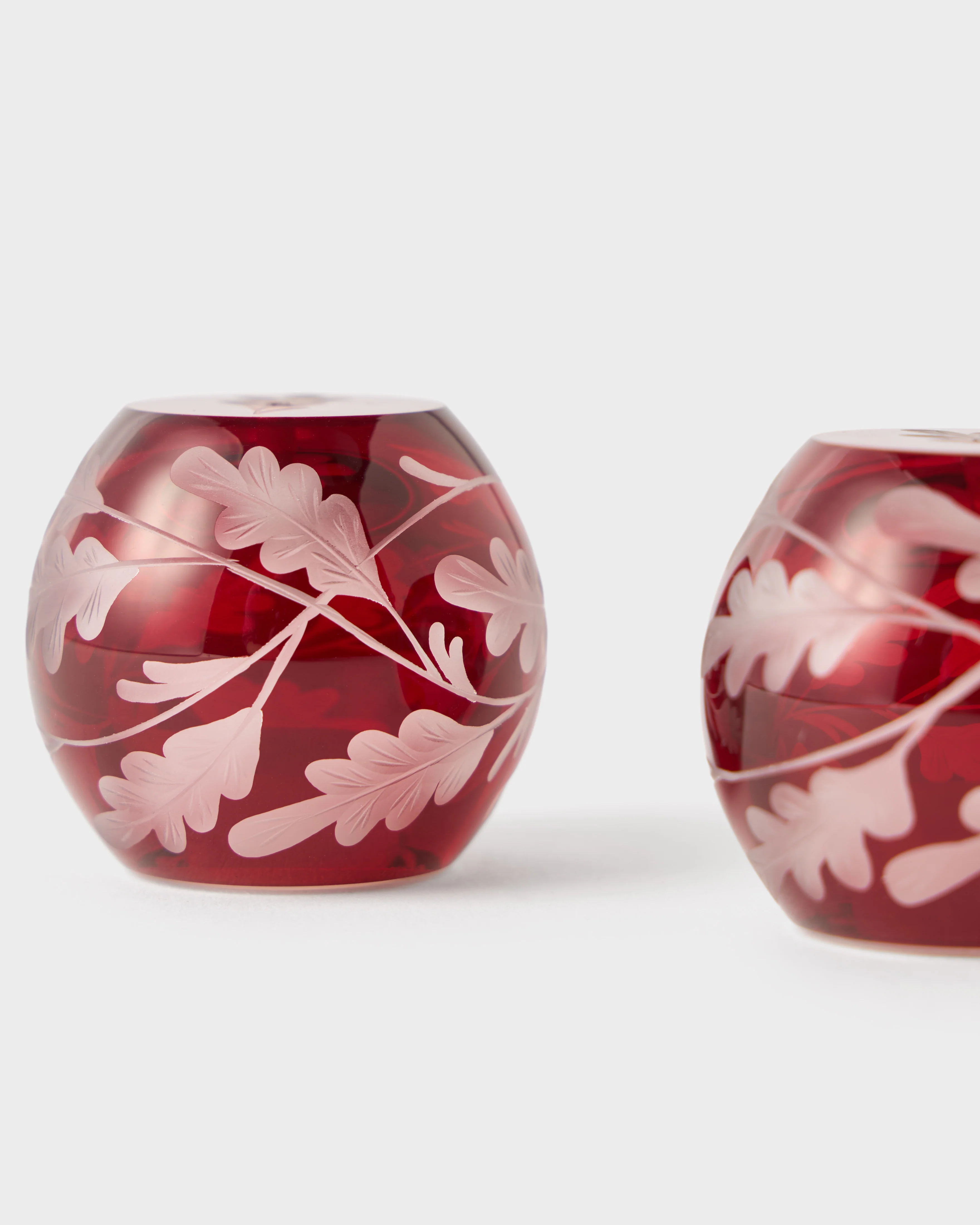 Engraved Oak Leaf Salt and Pepper Set, Burgundy - Image 2
