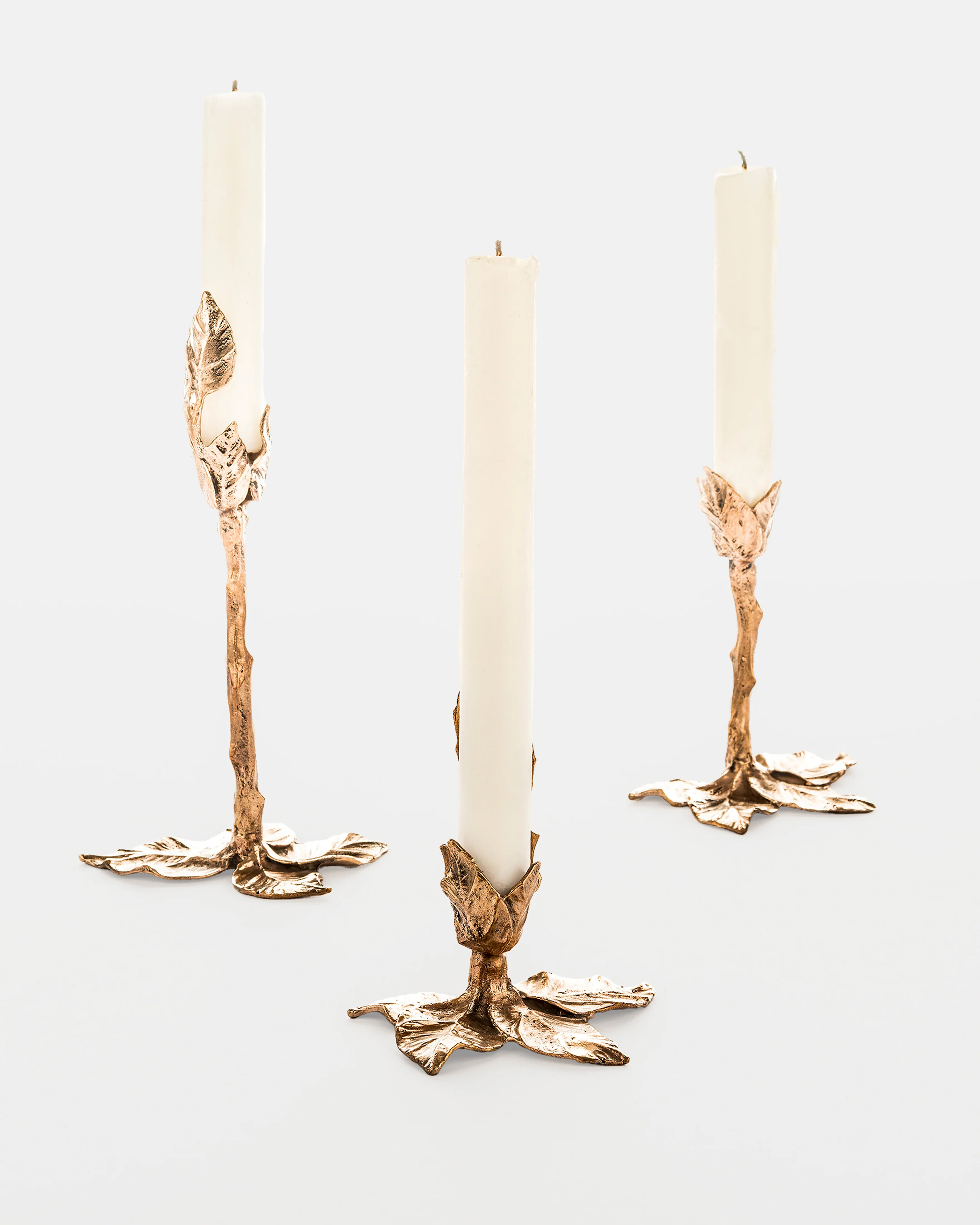 Set of 3 Foglie Bronze Candlesticks by Osanna Visconti