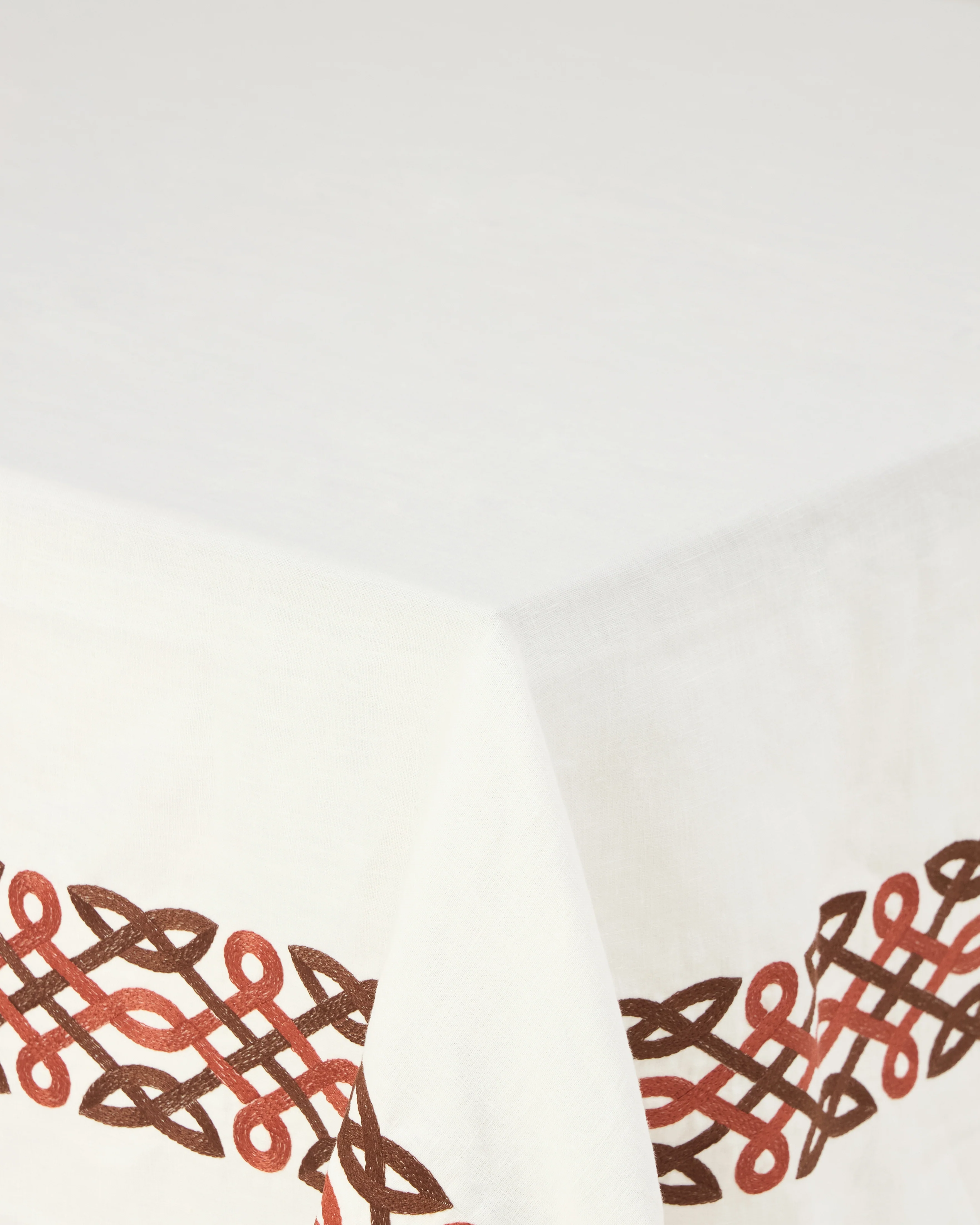 Ivory Embroidered Linen Tablecloth