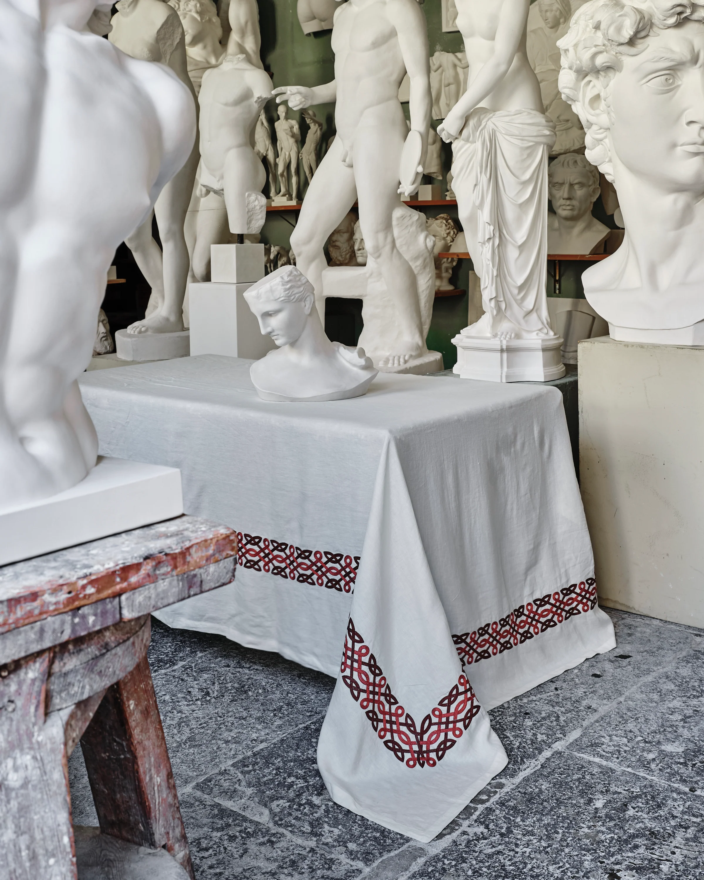 Ivory Embroidered Linen Tablecloth, Square - Image 2