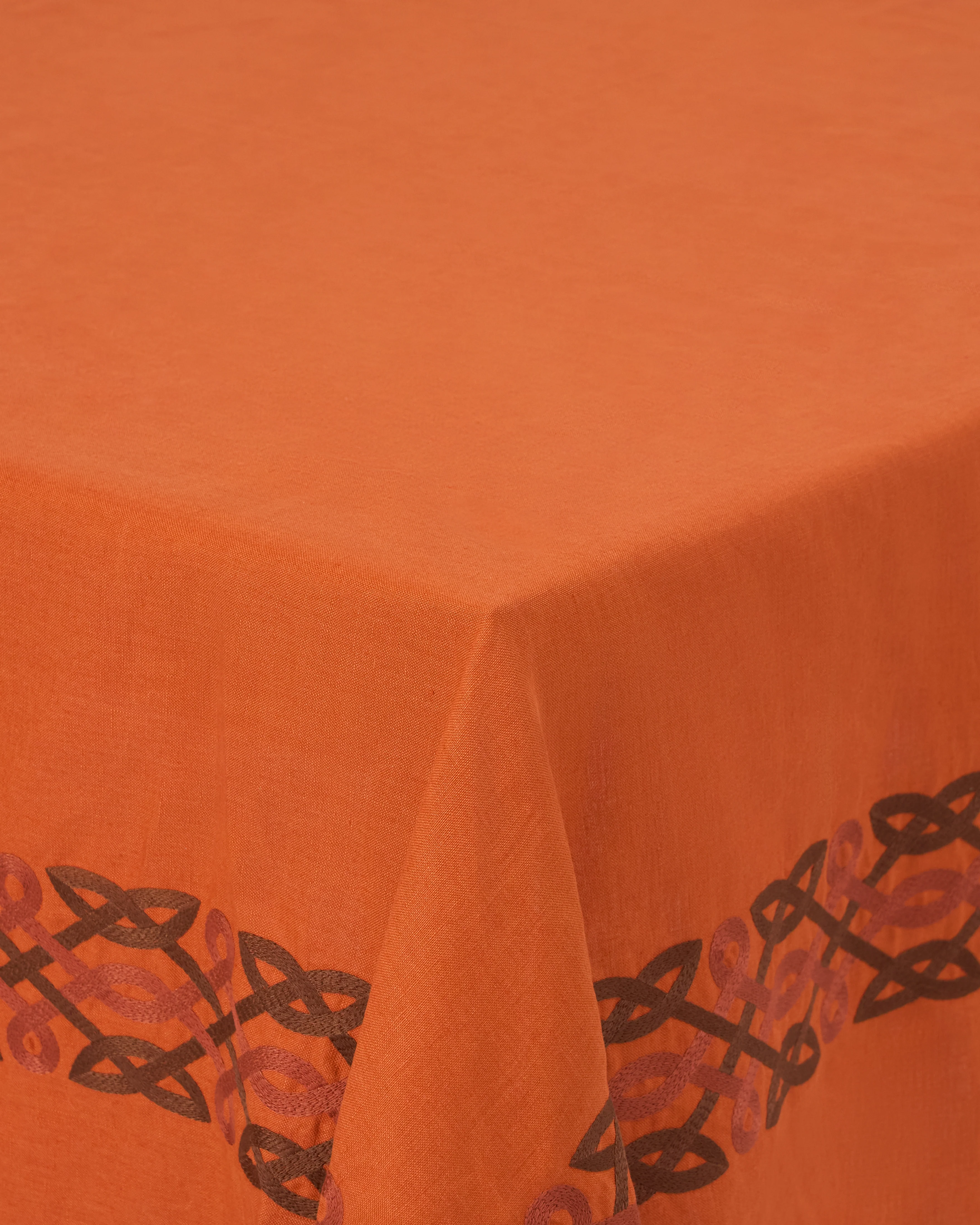 Terracotta Embroidered Linen Tablecloth, Square