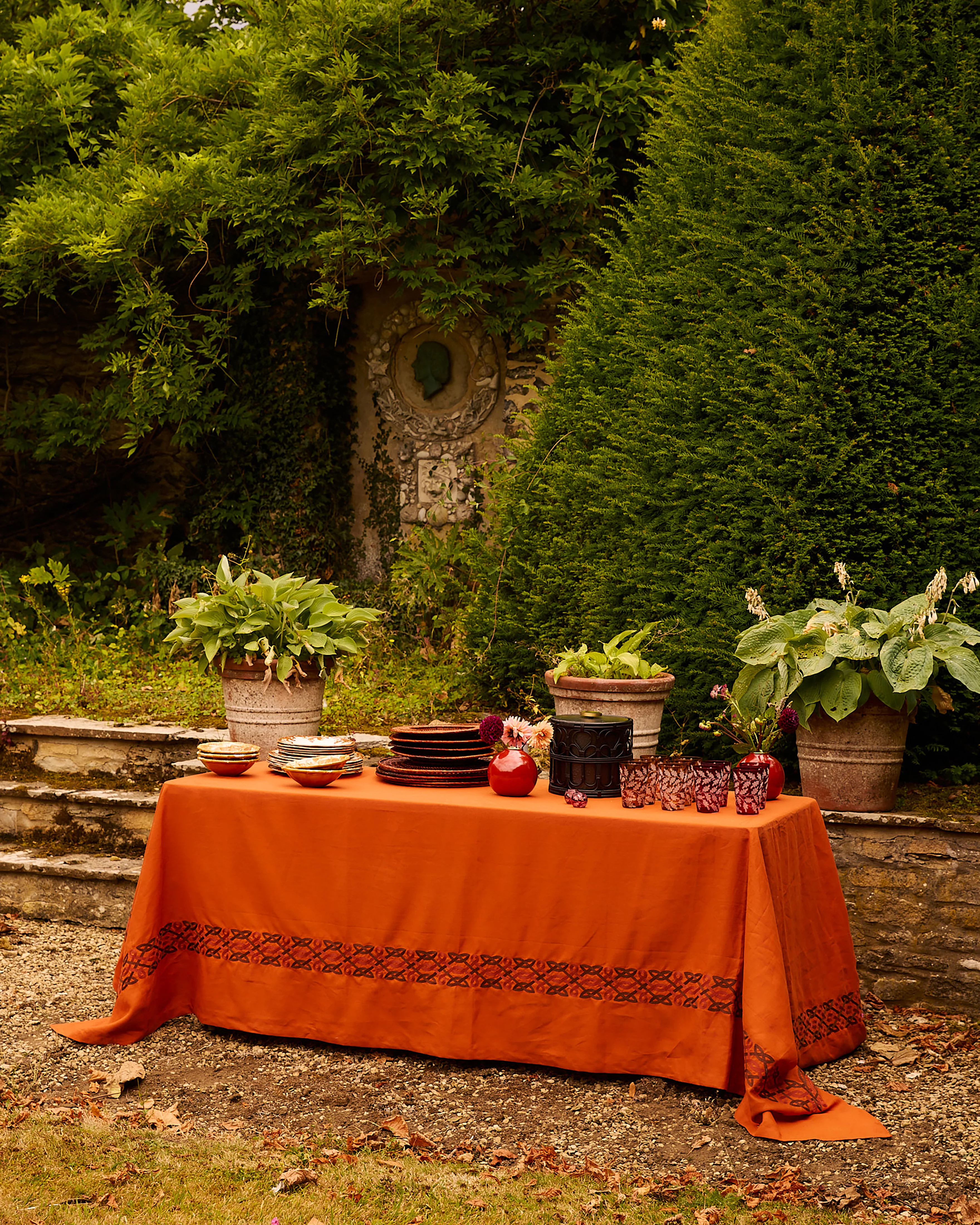 Terracotta Embroidered Linen Tablecloth, Square - Image 2