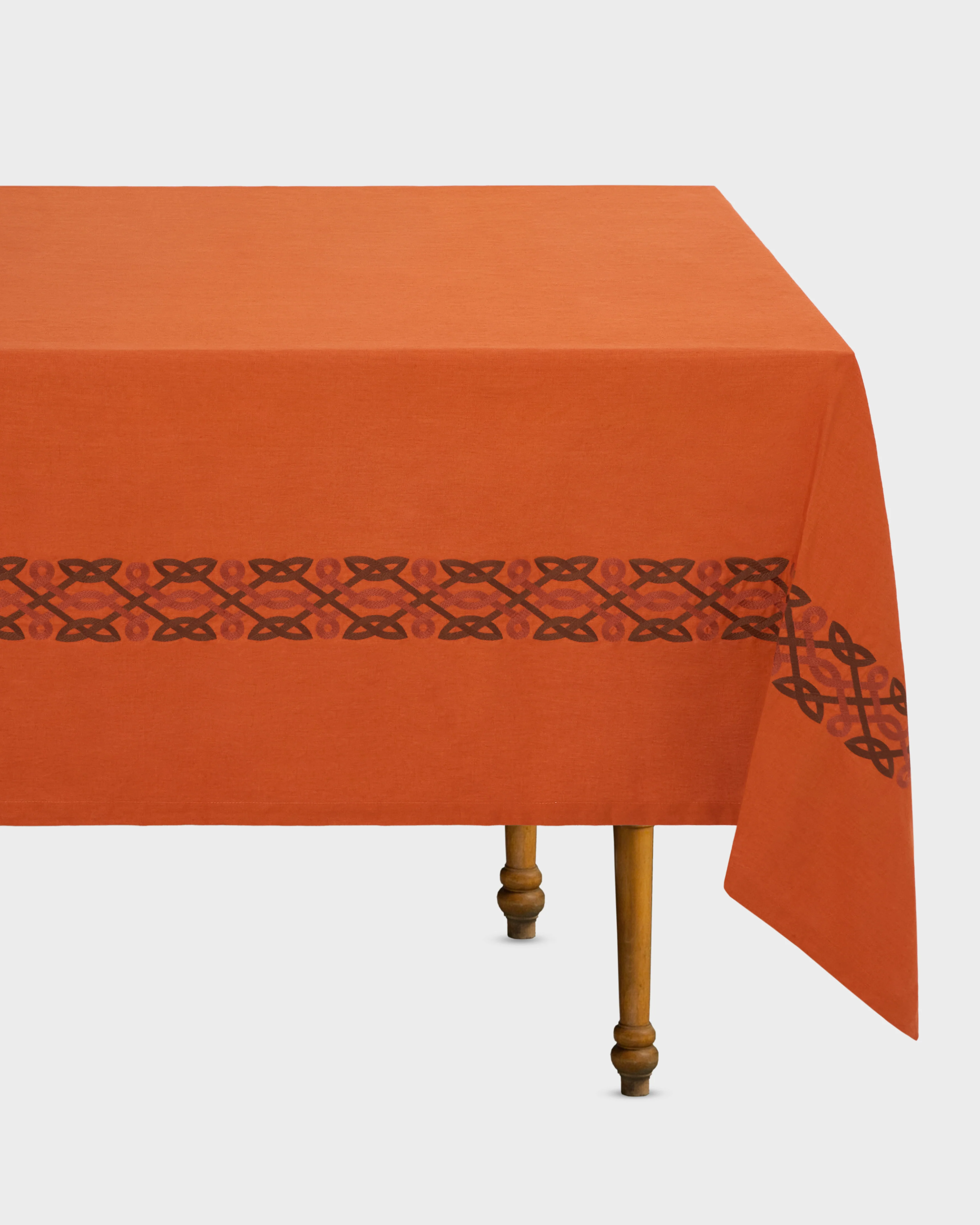 Terracotta Embroidered Linen Tablecloth, Square - Image 3