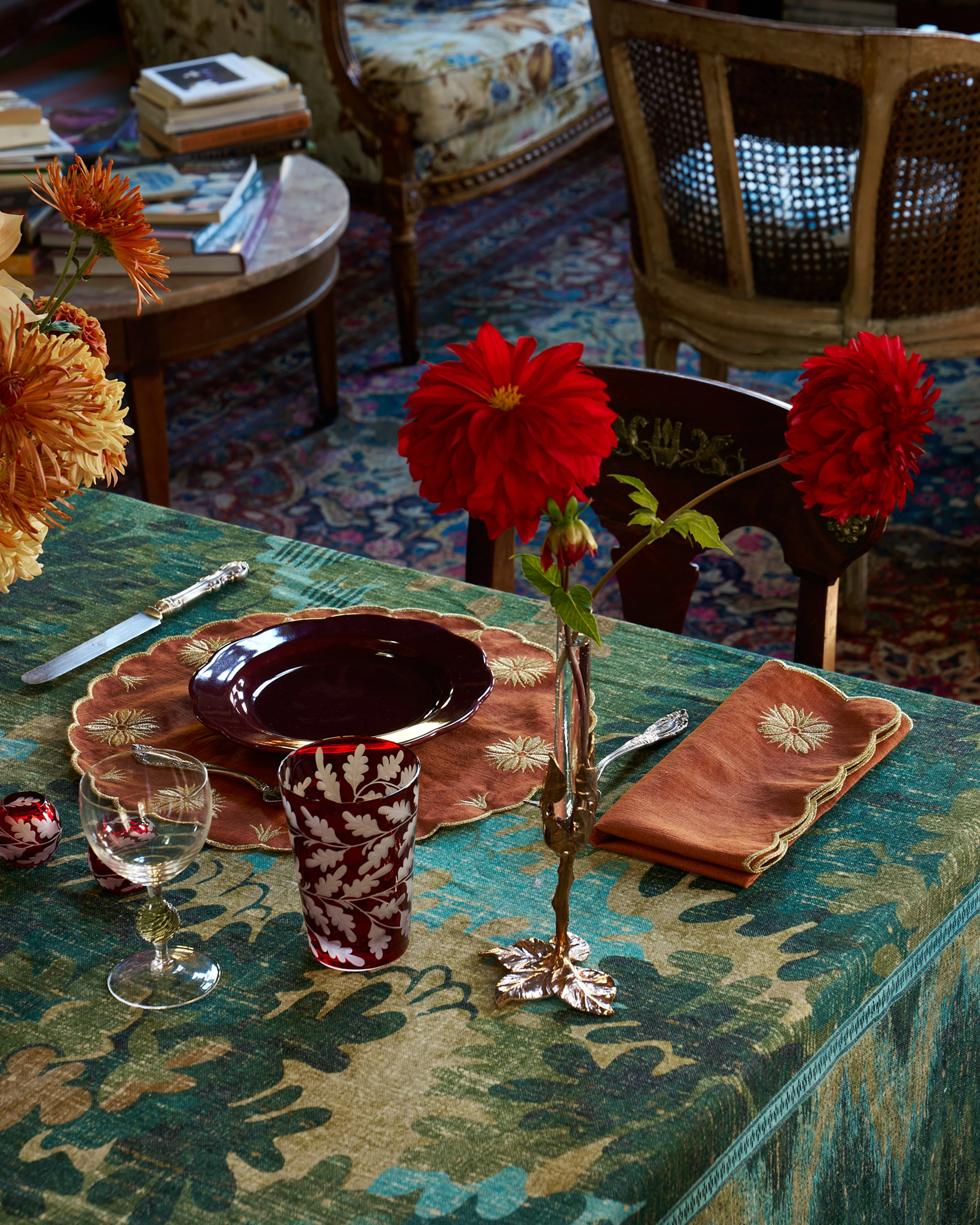 Terracotta Embroidered Napkin Gold - Image 2
