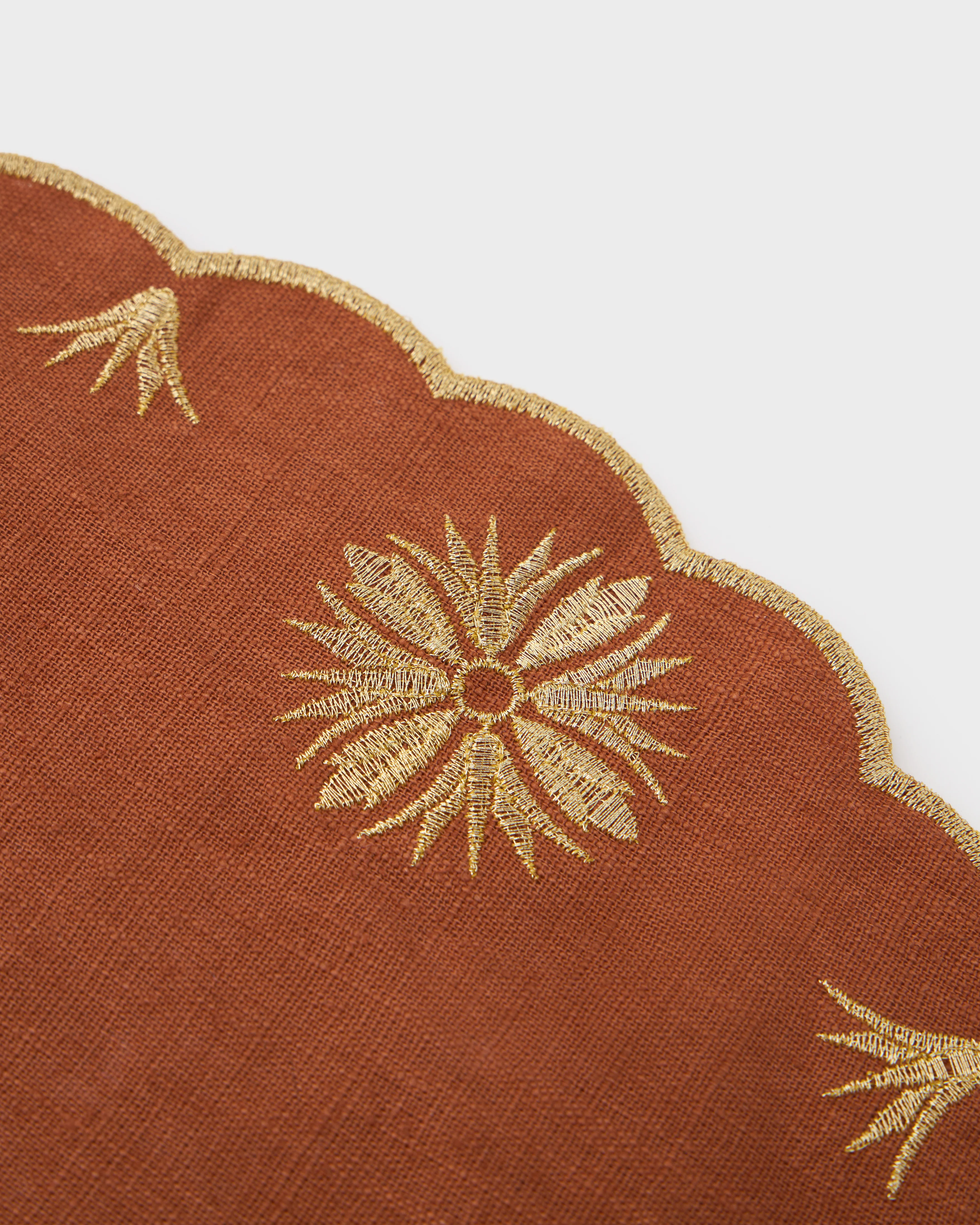 Terracotta Embroidered Gold Placemat & Napkin Set - Image 4