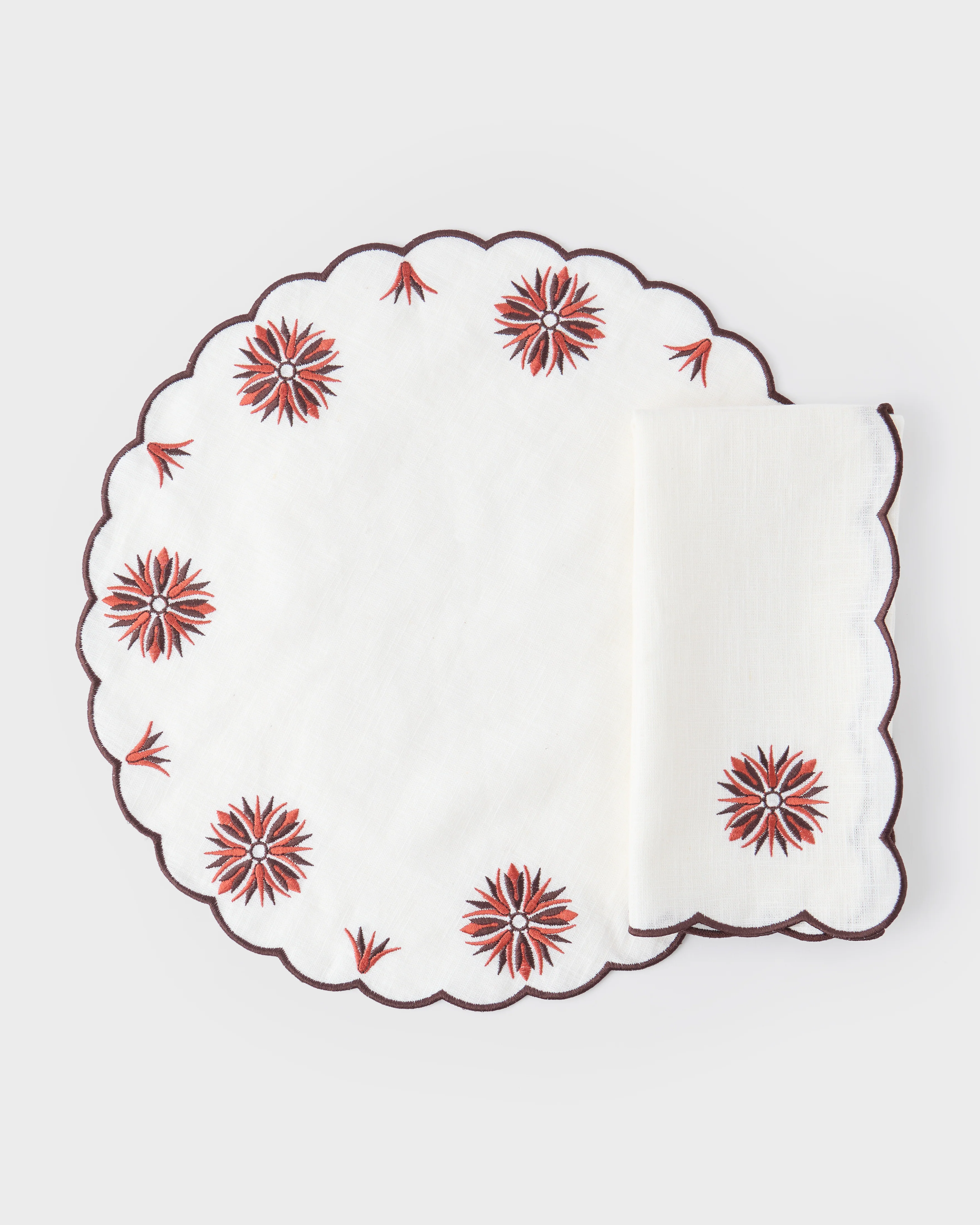 Botanica Embroidered Burgundy Placemat and Napkin Set