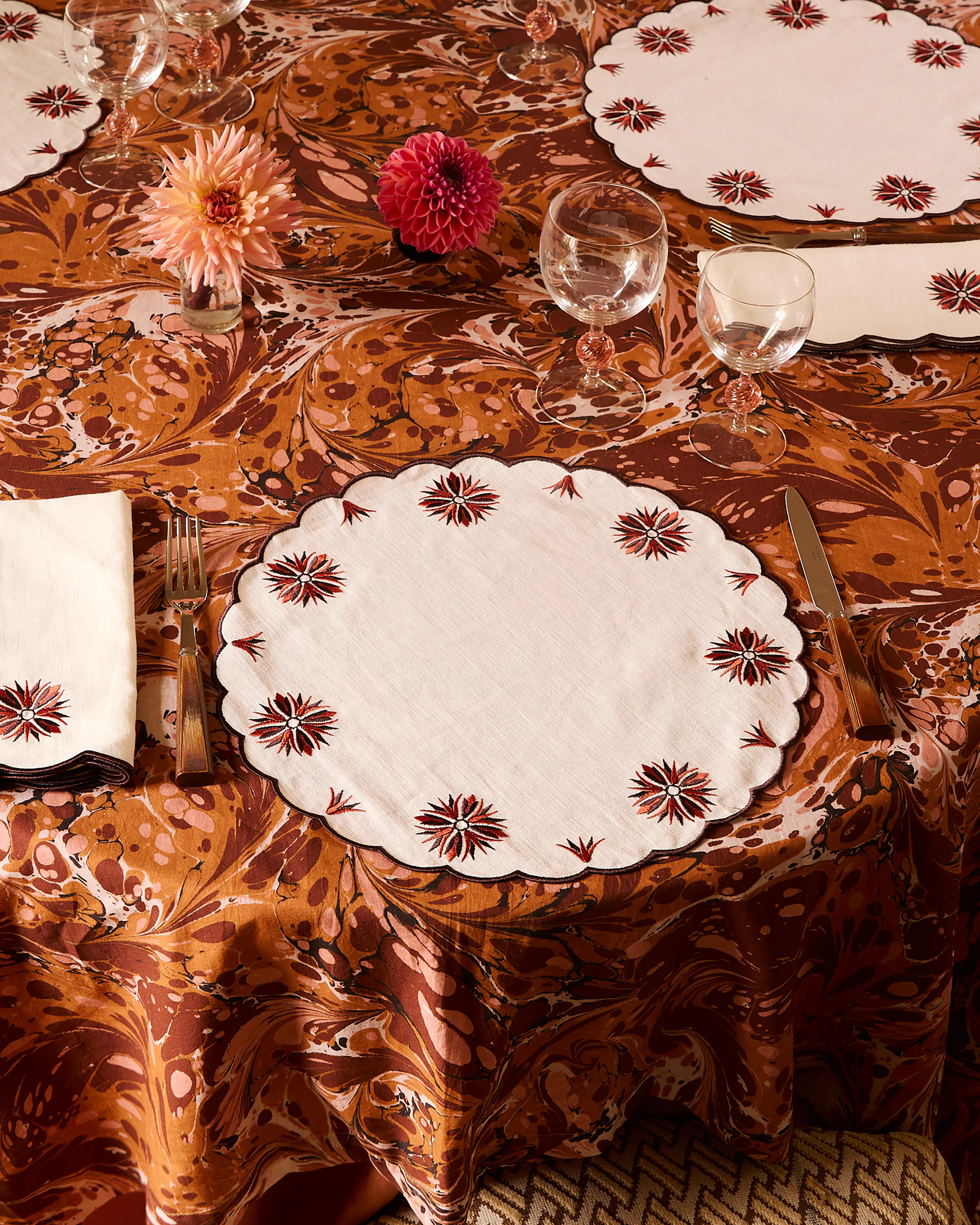 Botanica Embroidered Round Placemat Terracotta - Image 3