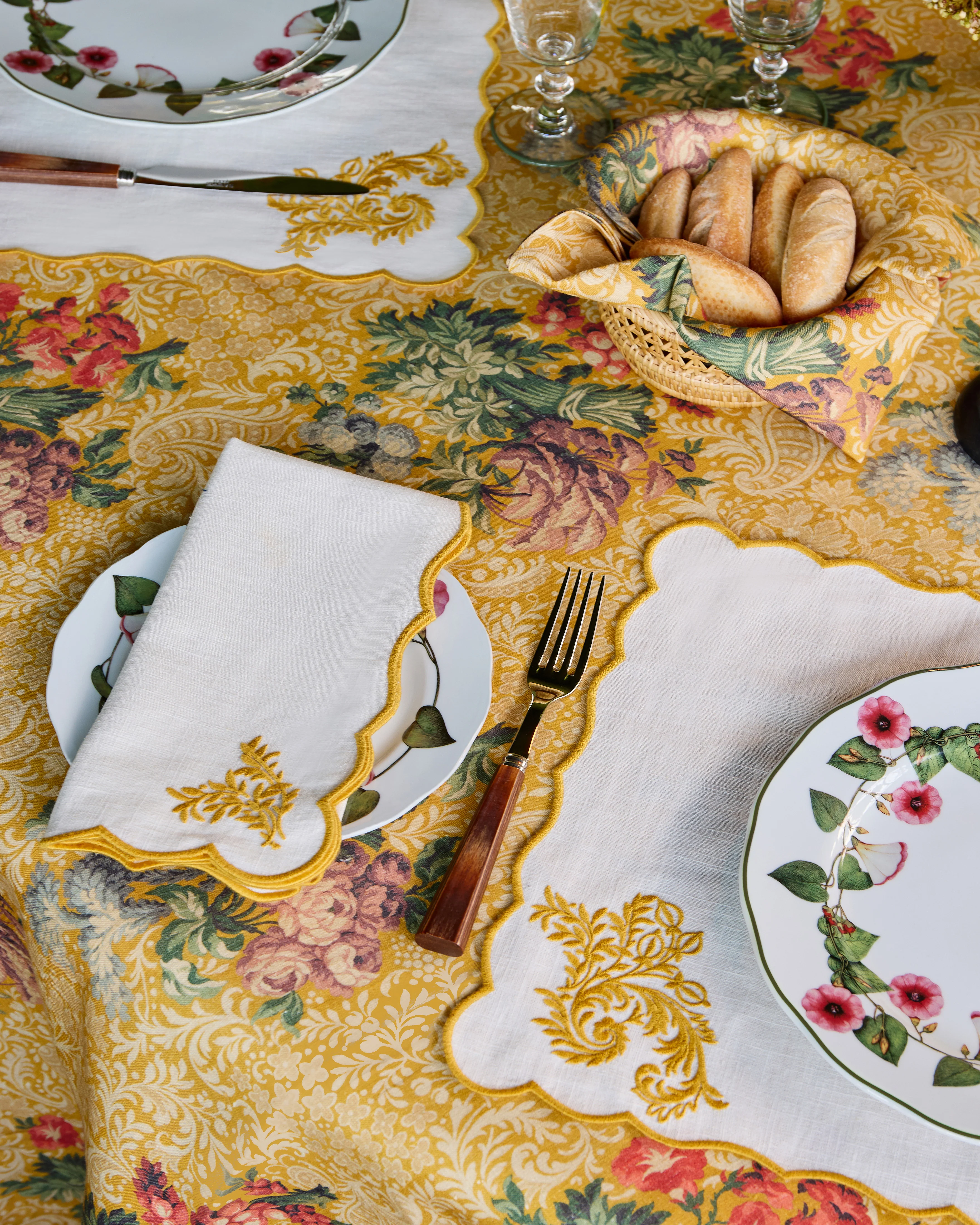 The Botanica Embroidered Yellow Placemat and Napkin Set - Image 2