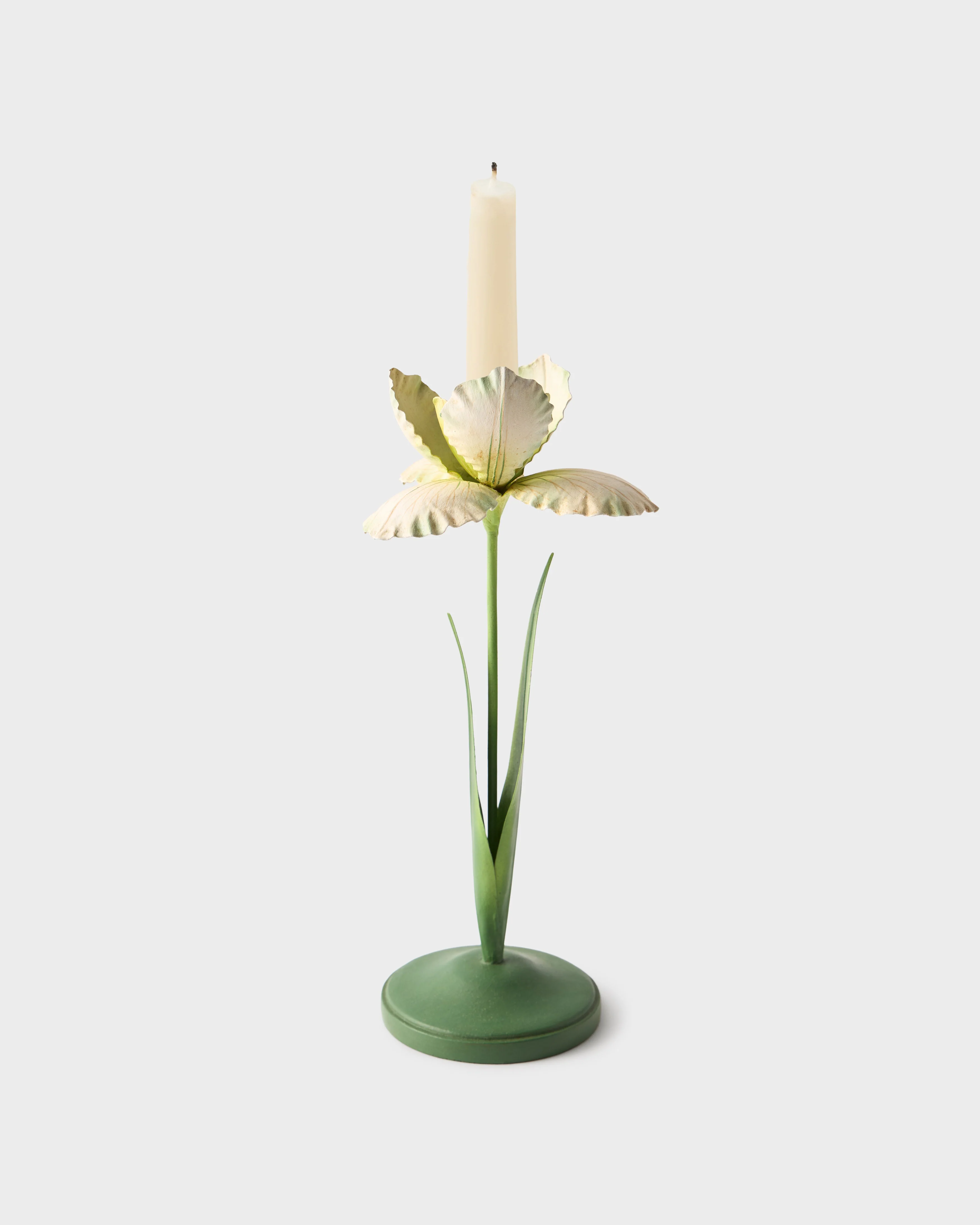 Daffodil Painted Metal Candle Holder, White