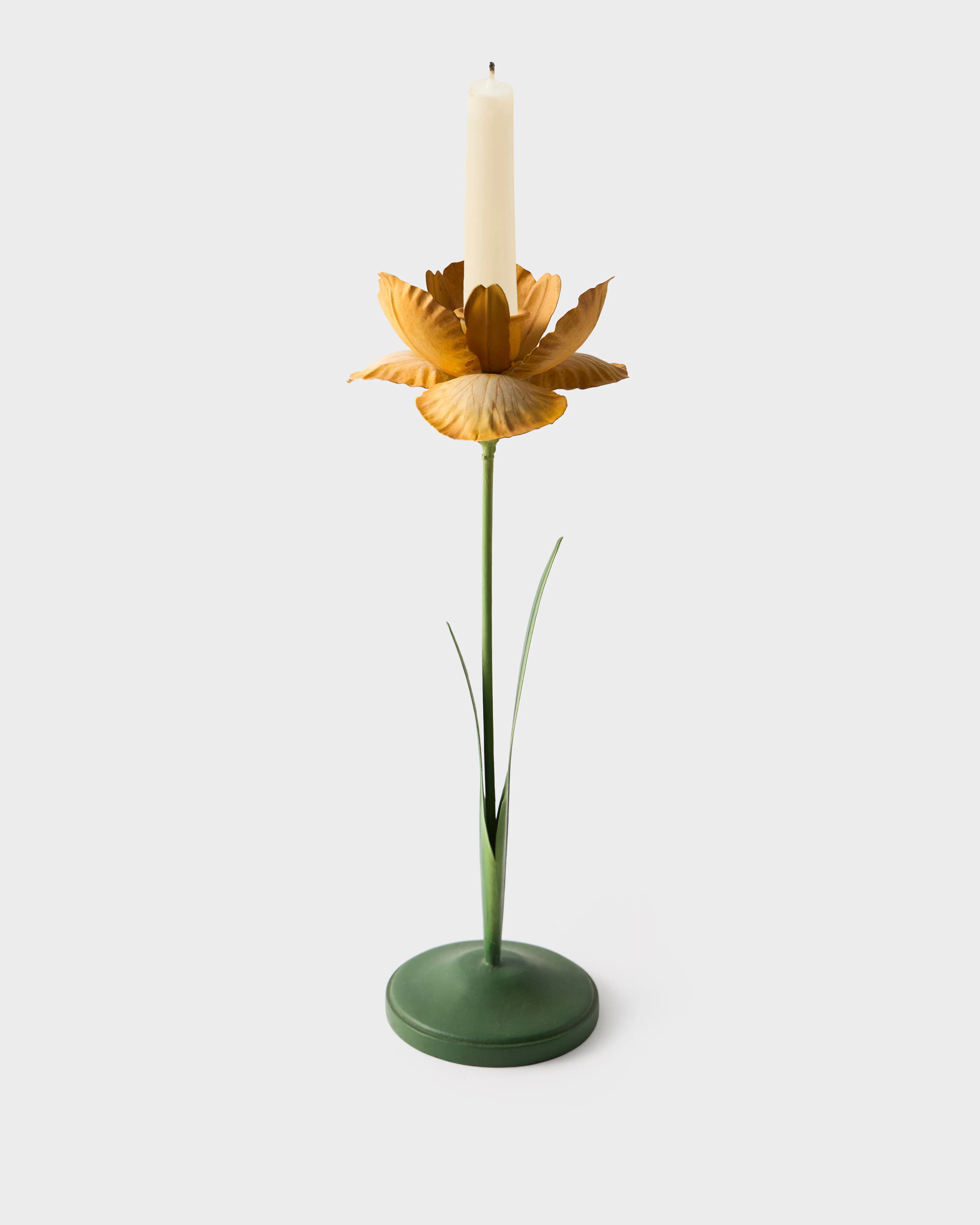 Daffodil Painted Metal Candle Holder, Yellow