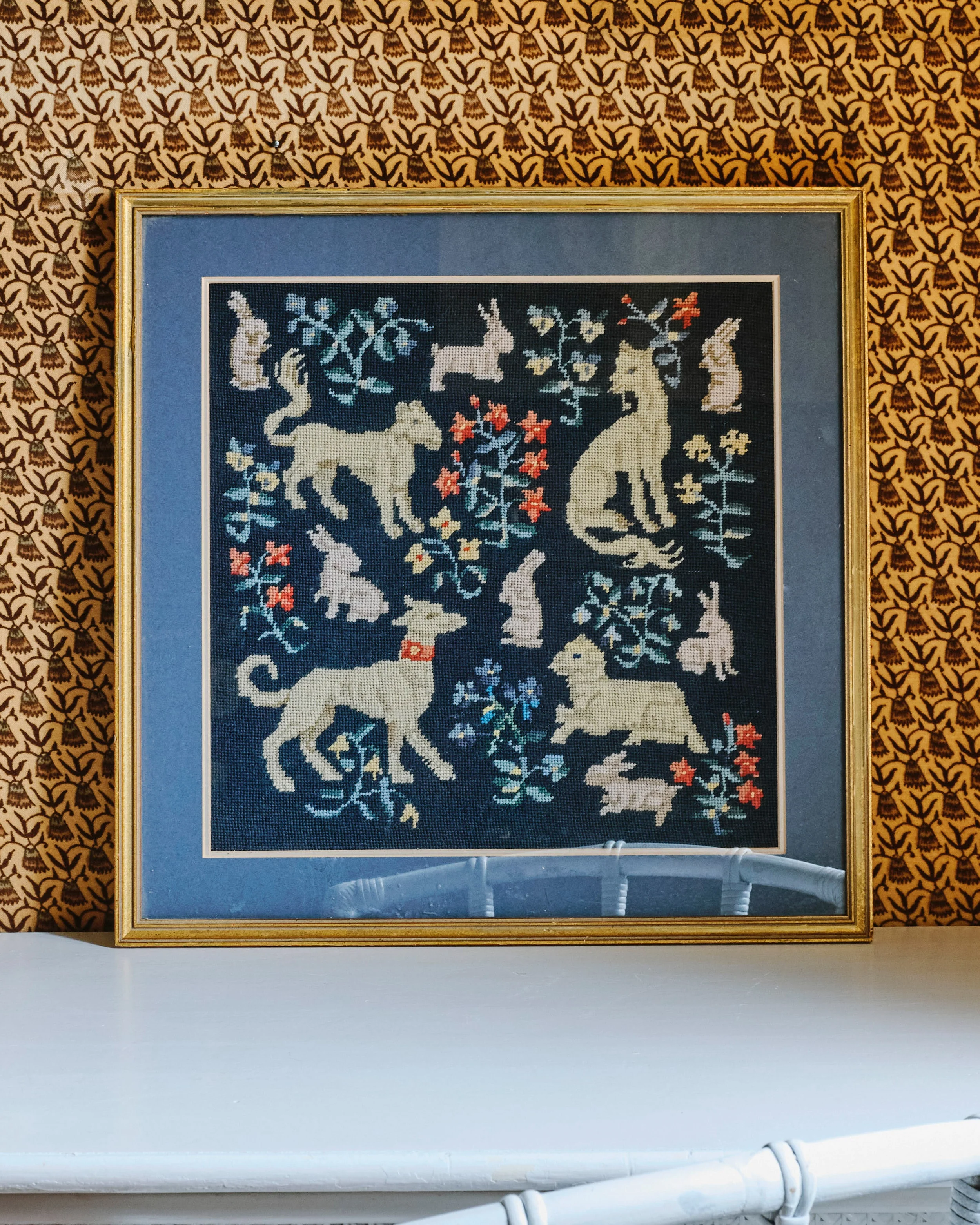 Gilt-Framed Needlepoint Tapestry Panel