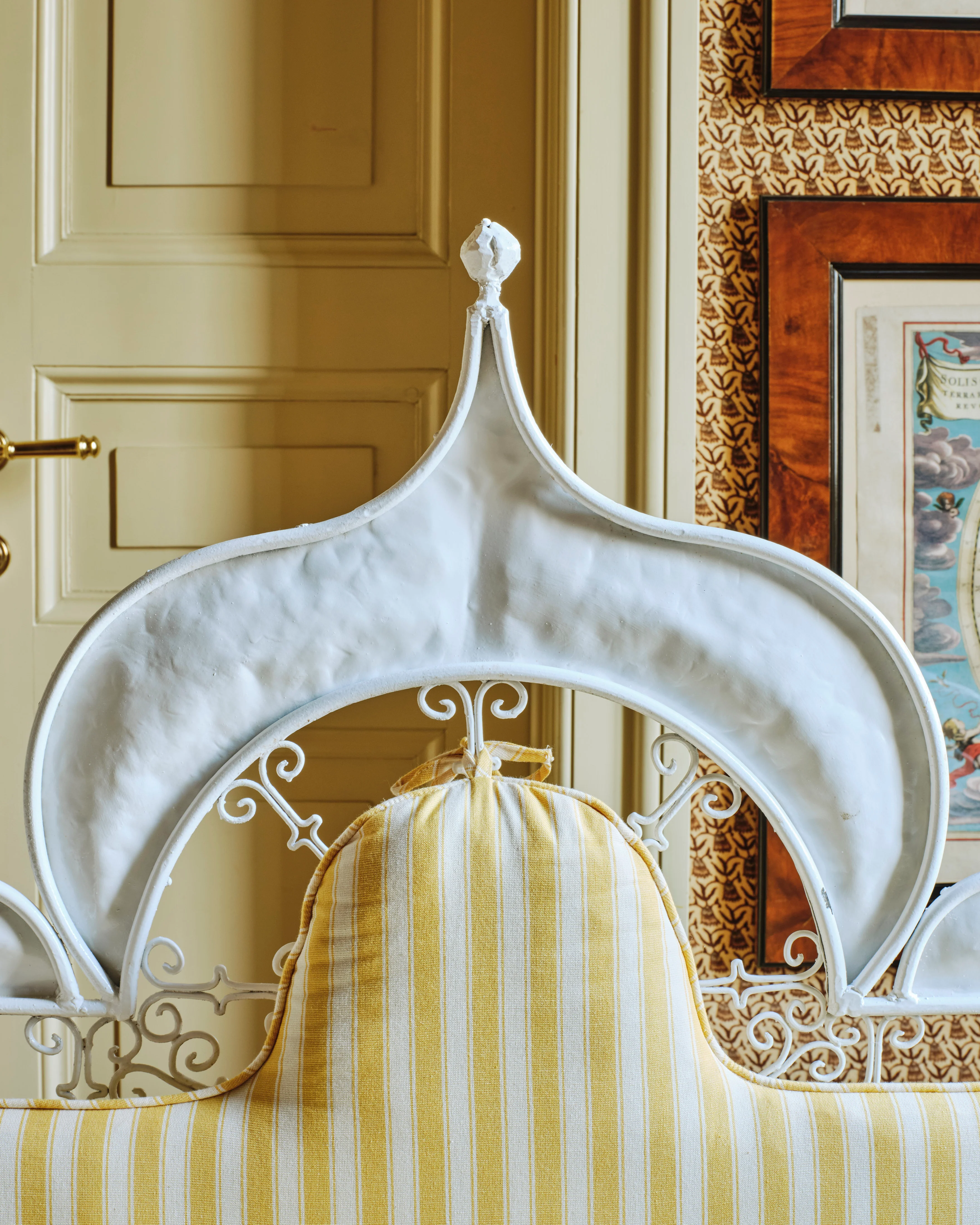 Painted Iron Scroll Bench with Cushions - Image 2