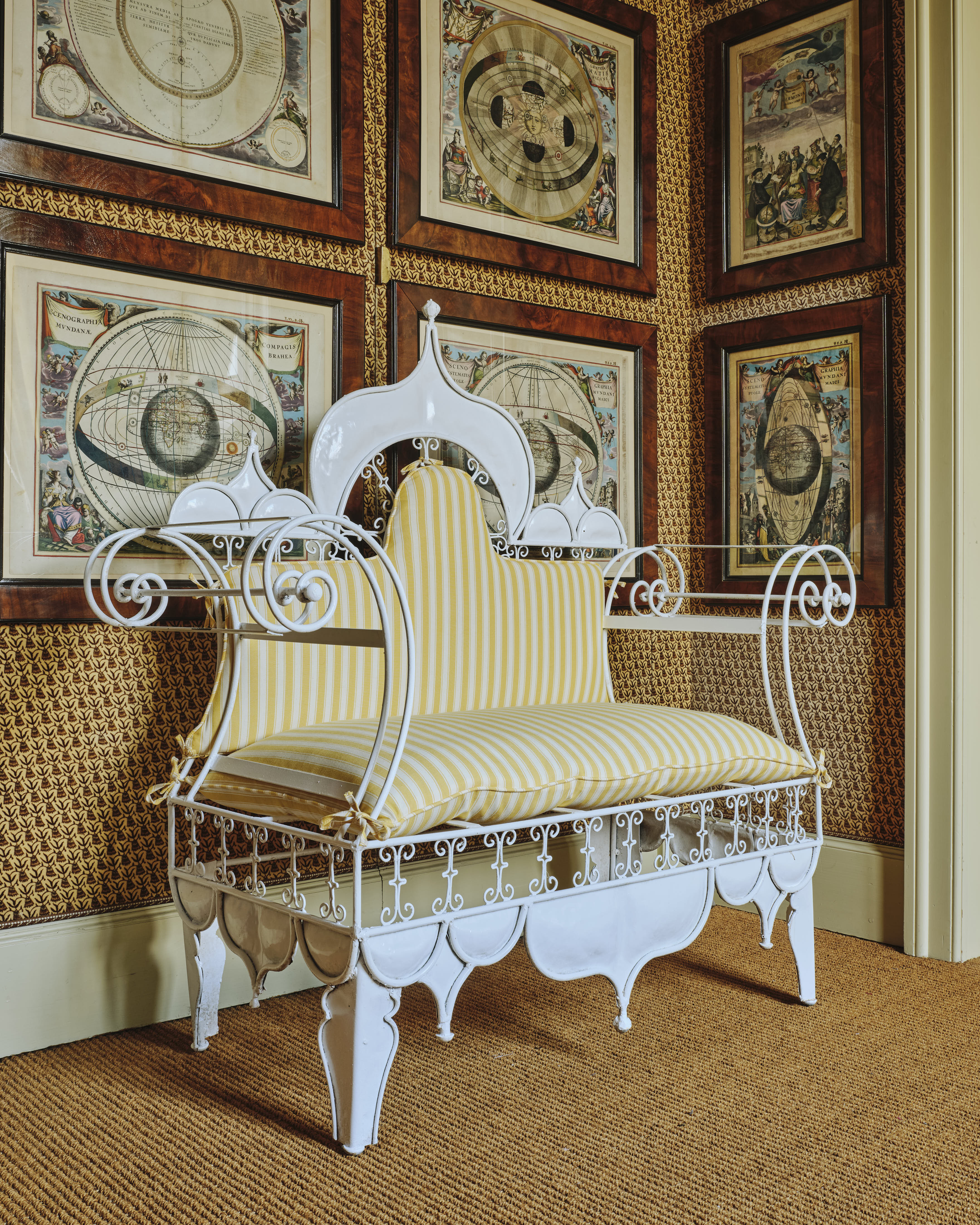 Painted Iron Scroll Bench with Cushions - Image 4