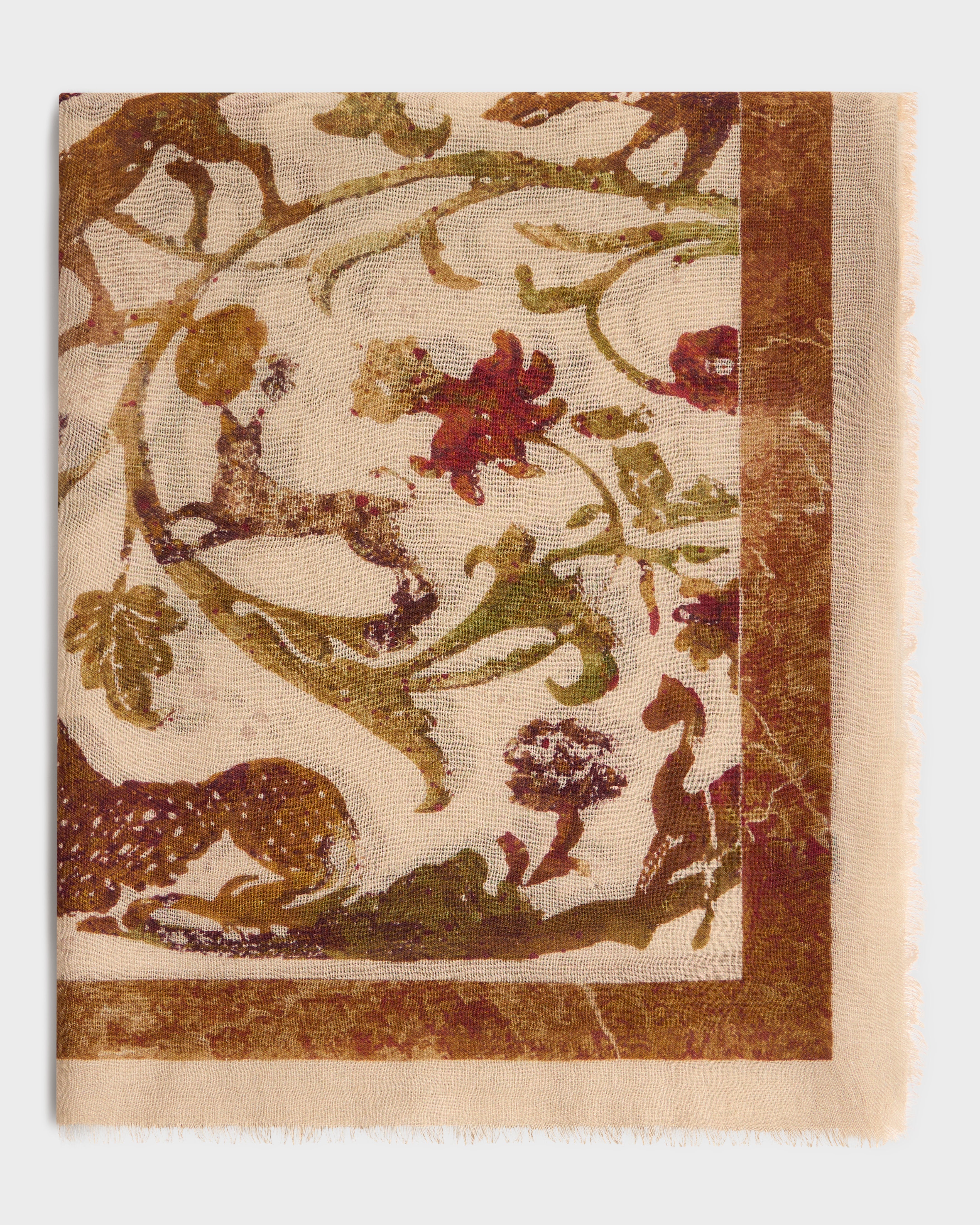 Cabana Pietra Dura Inspired Wool & Silk Scarf, Ivory