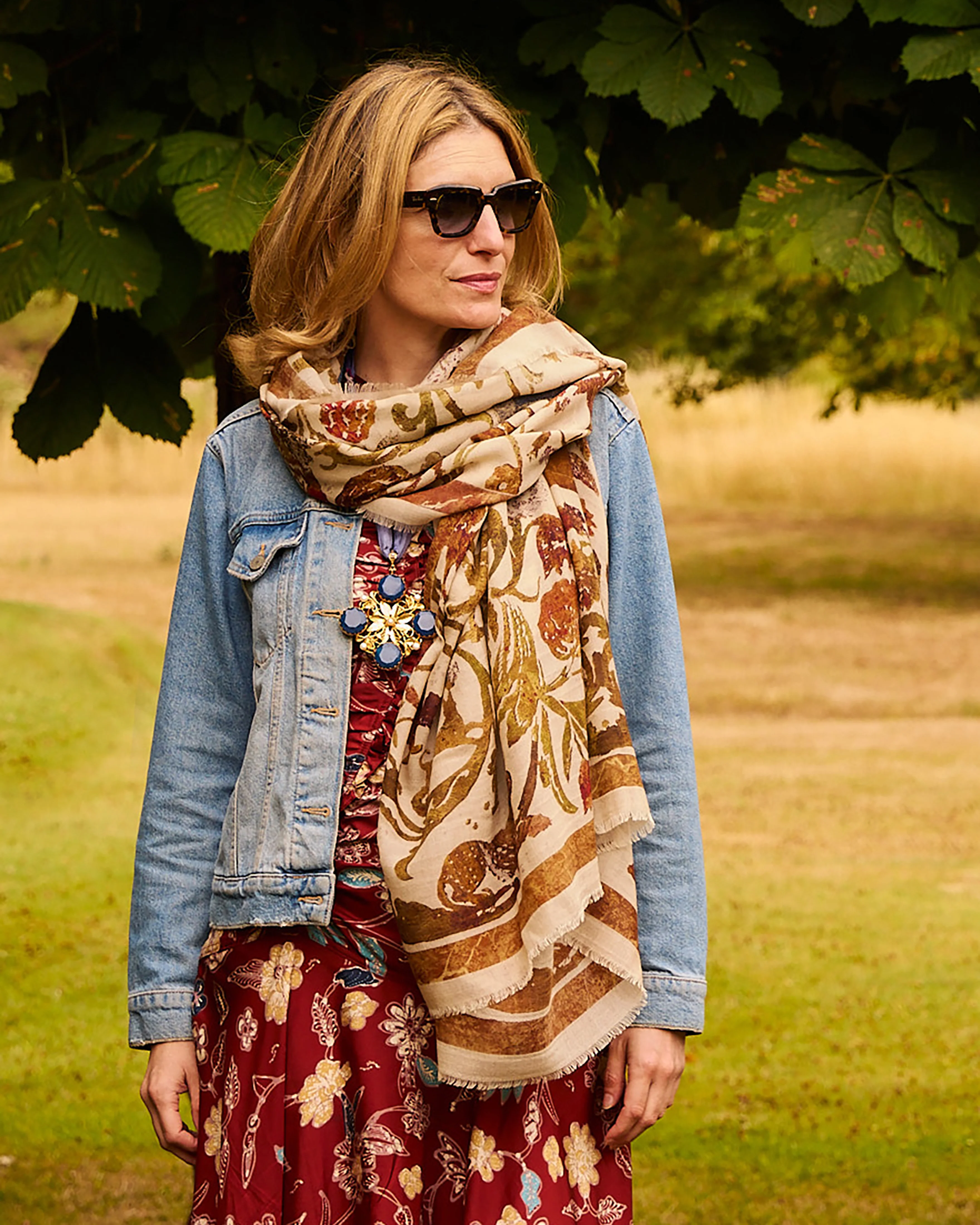 Cabana Pietra Dura Inspired Wool & Silk Scarf, Ivory - Image 2