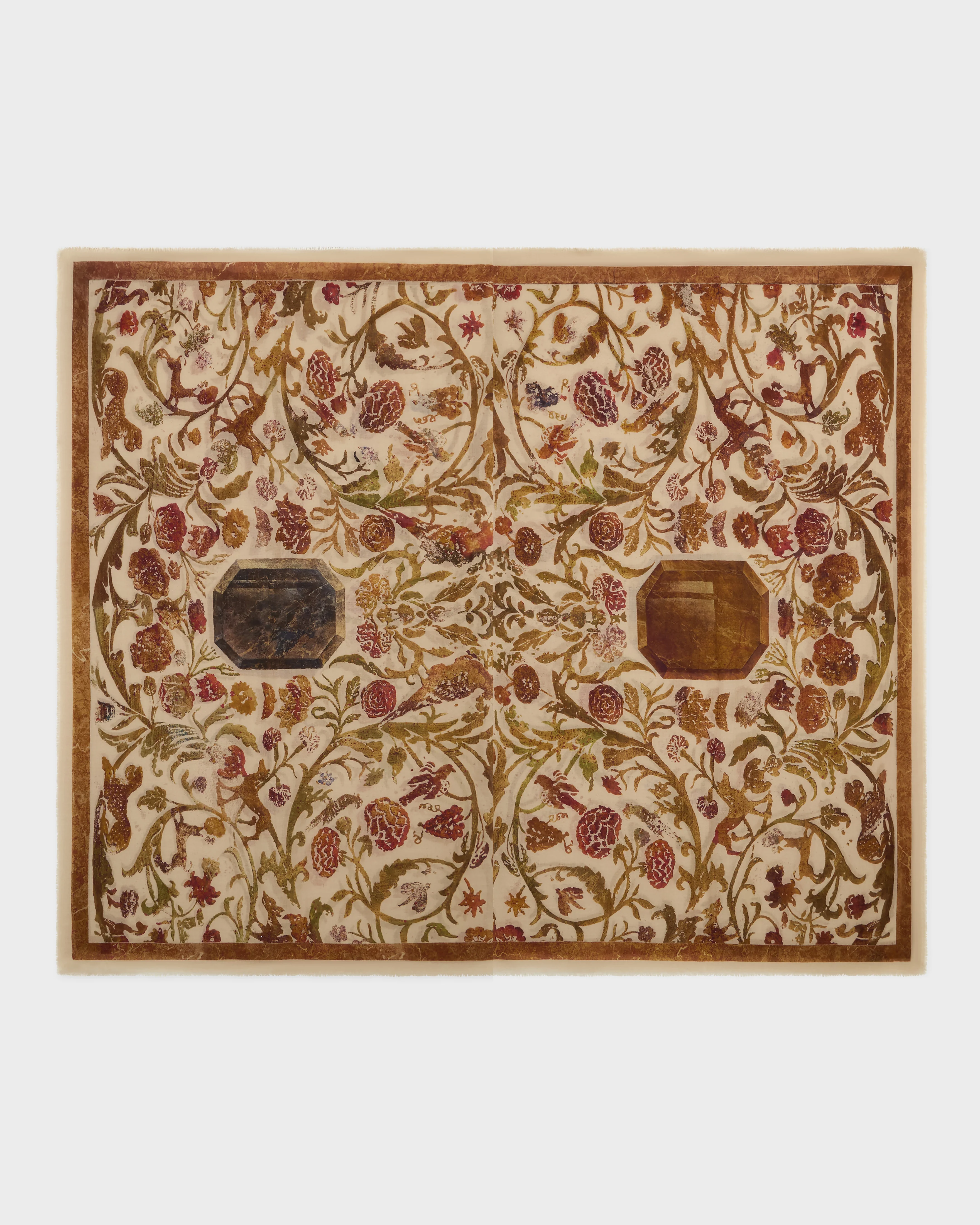 Cabana Pietra Dura Inspired Wool & Silk Scarf, Ivory - Image 3