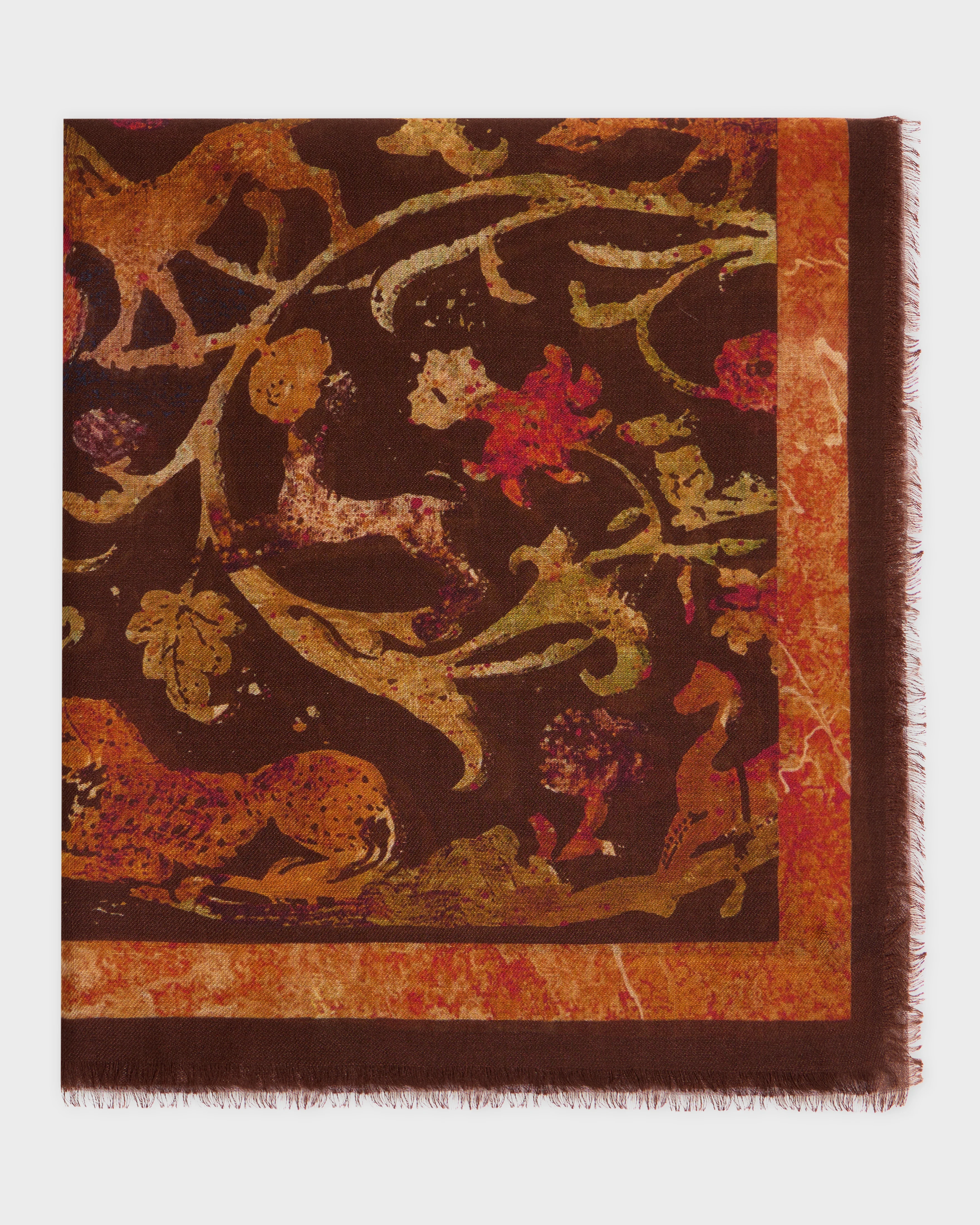 Cabana Pietra Dura Inspired Wool & Silk Scarf, Terracotta